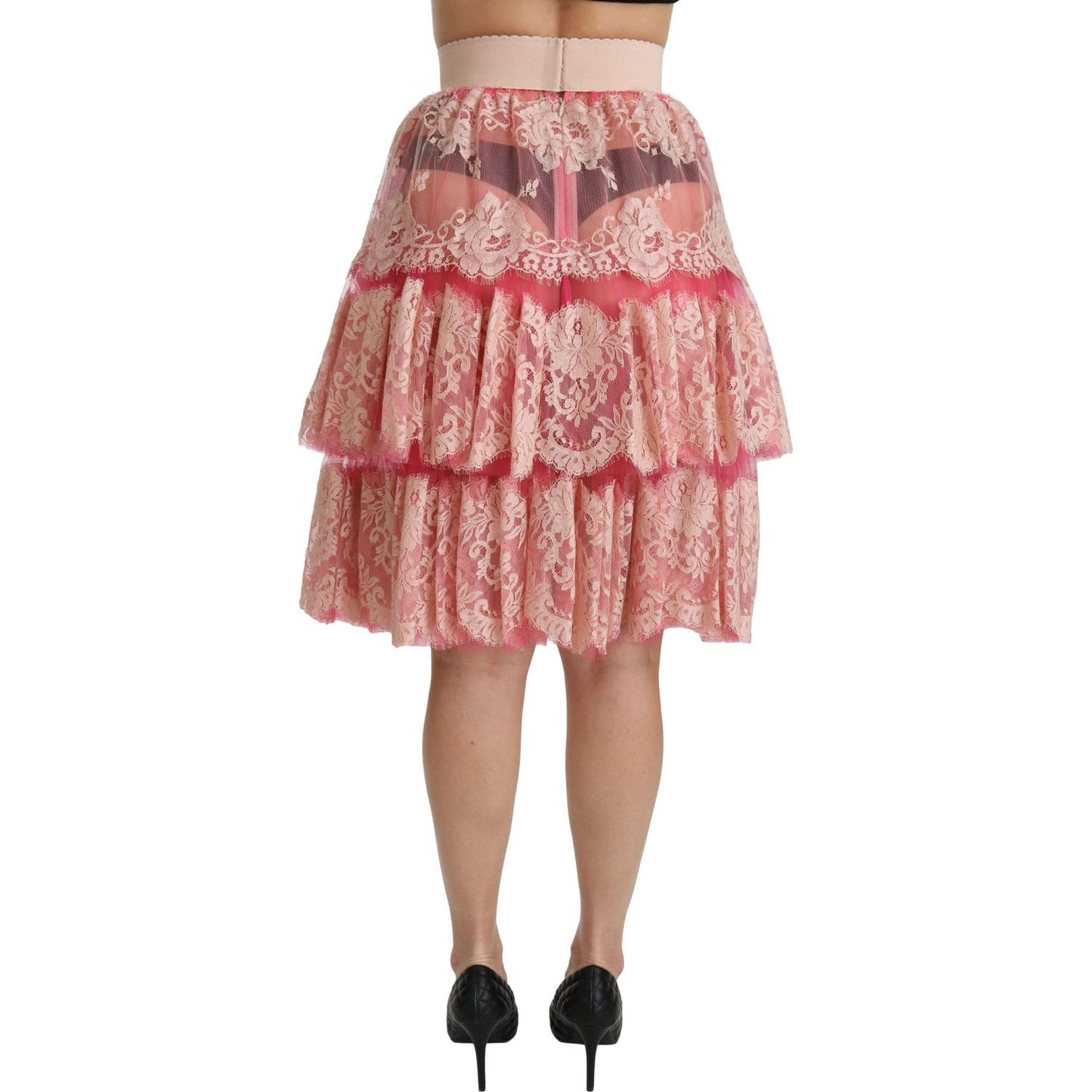 Dolce & Gabbana Elegant Pink Lace High-Waist Skirt Dolce & Gabbana Rosy Brown