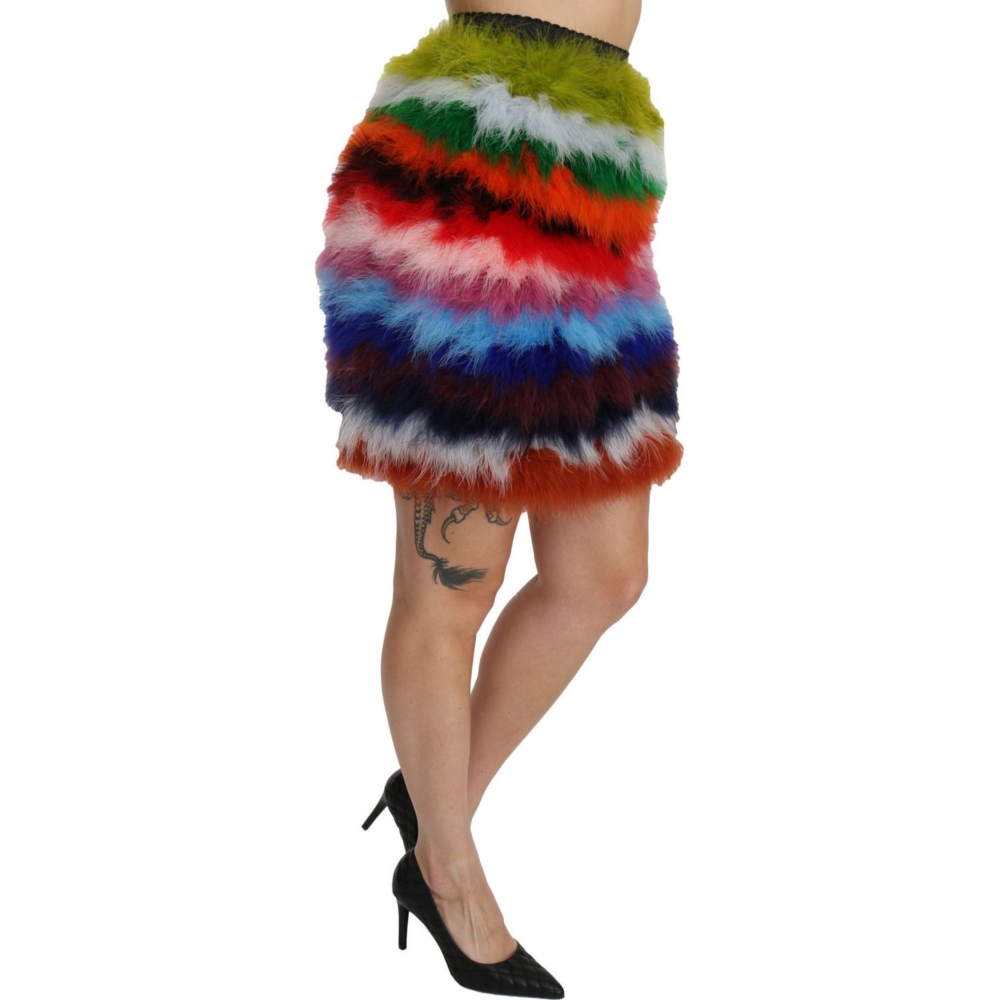 Dolce & Gabbana Chic Feather Embellished High Waist Skirt Dolce & Gabbana Sienna