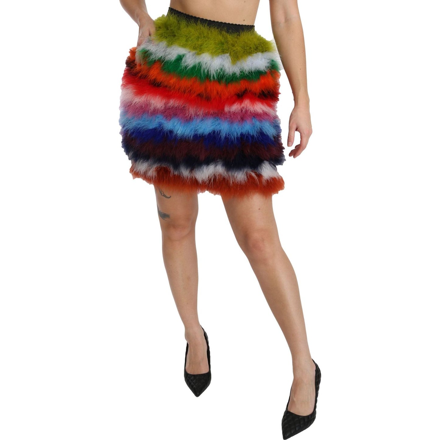 Dolce & Gabbana Chic Feather Embellished High Waist Skirt Dolce & Gabbana Rosy Brown
