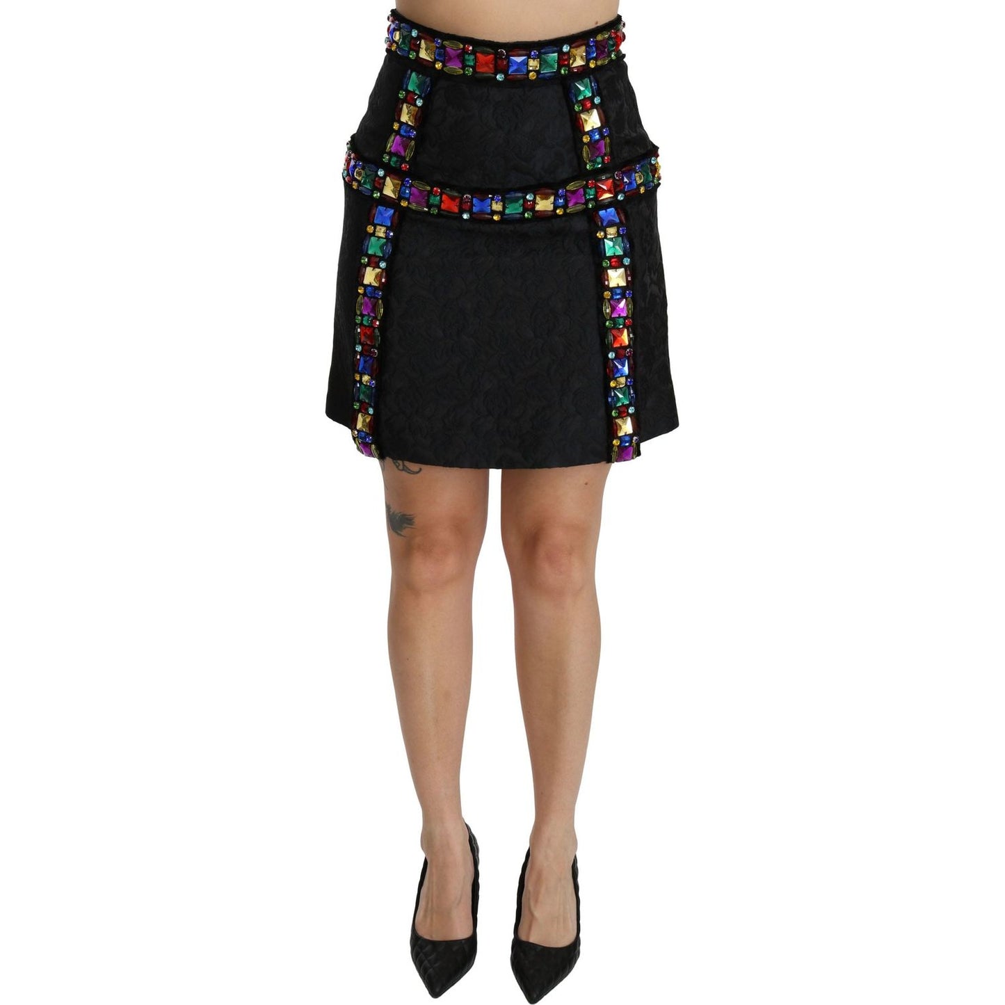 Dolce & Gabbana Elegant High-Waist Embellished Black Skirt Dolce & Gabbana Black