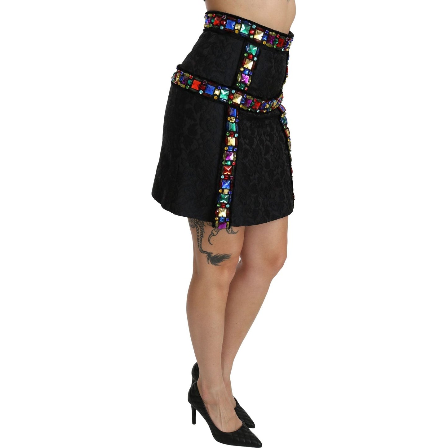 Dolce & Gabbana Elegant High-Waist Embellished Black Skirt Dolce & Gabbana Black