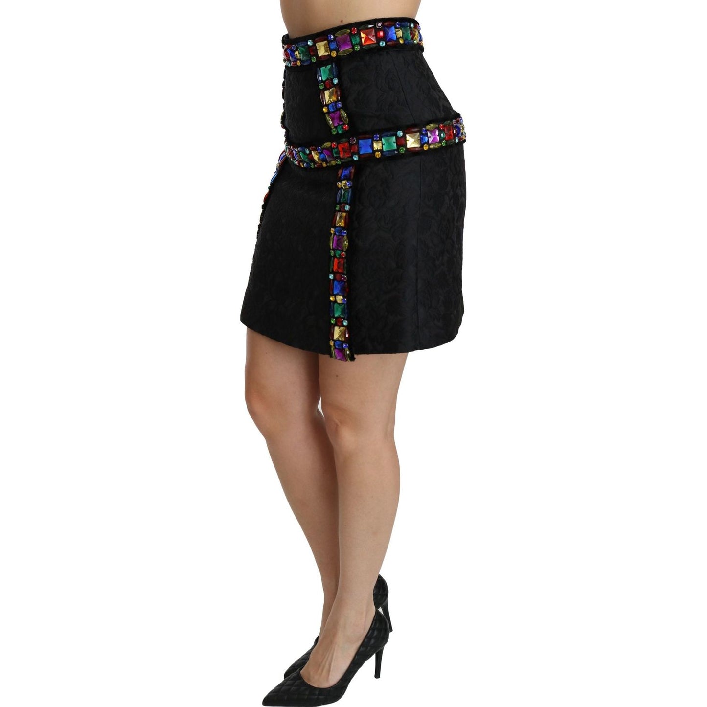 Dolce & Gabbana Elegant High-Waist Embellished Black Skirt Dolce & Gabbana Black