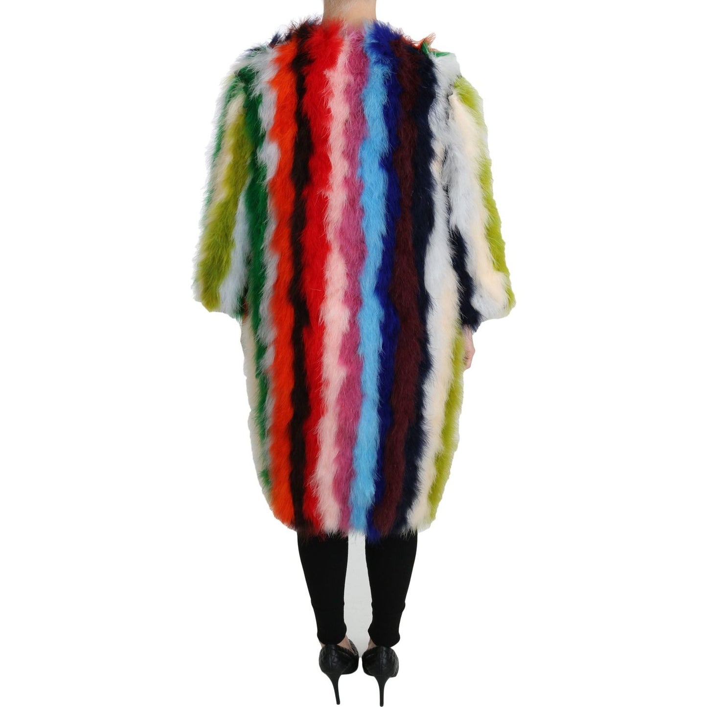 Dolce & Gabbana Elegant Multicolor Feather Long Coat Jacket Coats & Jackets Dolce & Gabbana Dark Gray
