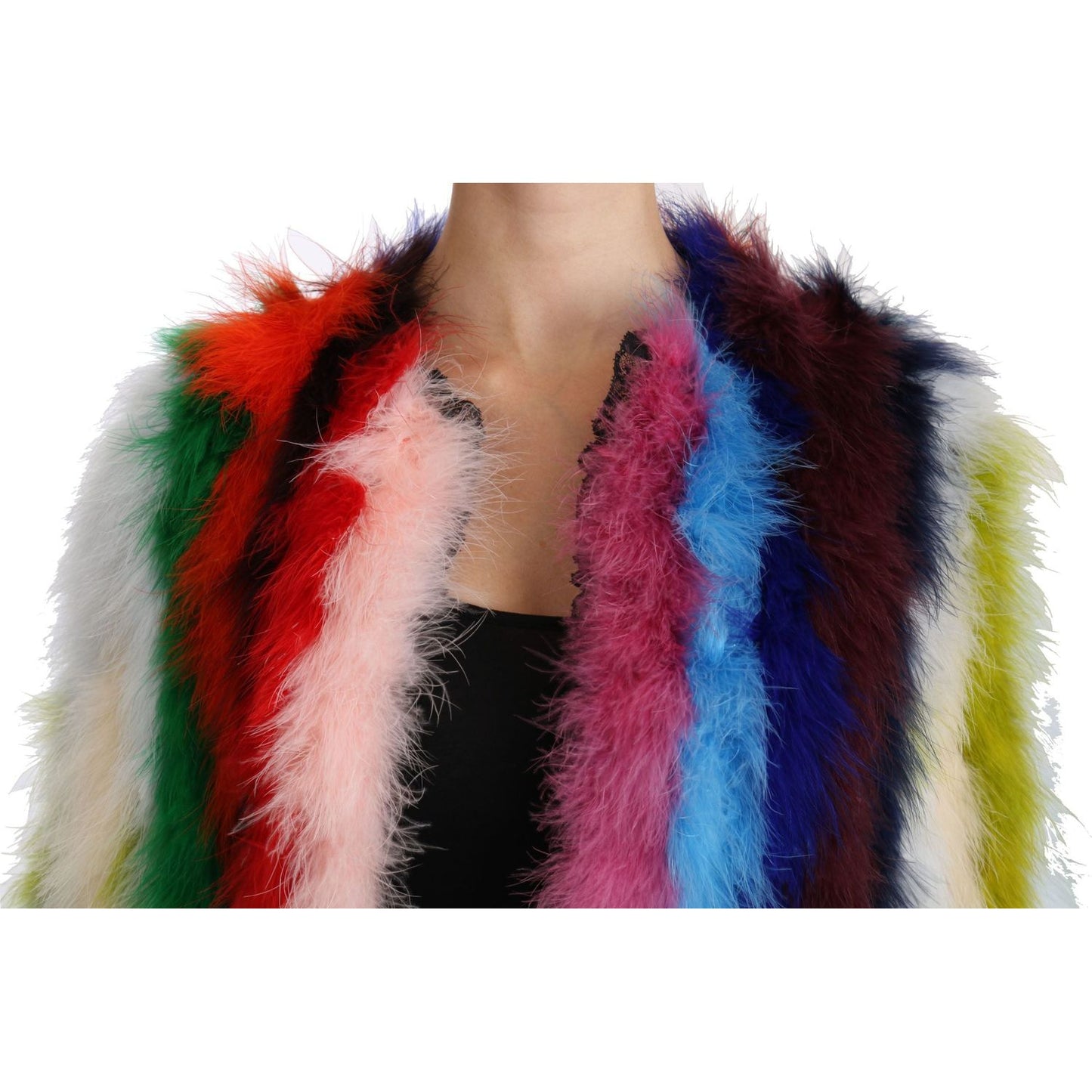 Dolce & Gabbana Elegant Multicolor Feather Long Coat Jacket Coats & Jackets Dolce & Gabbana Rosy Brown