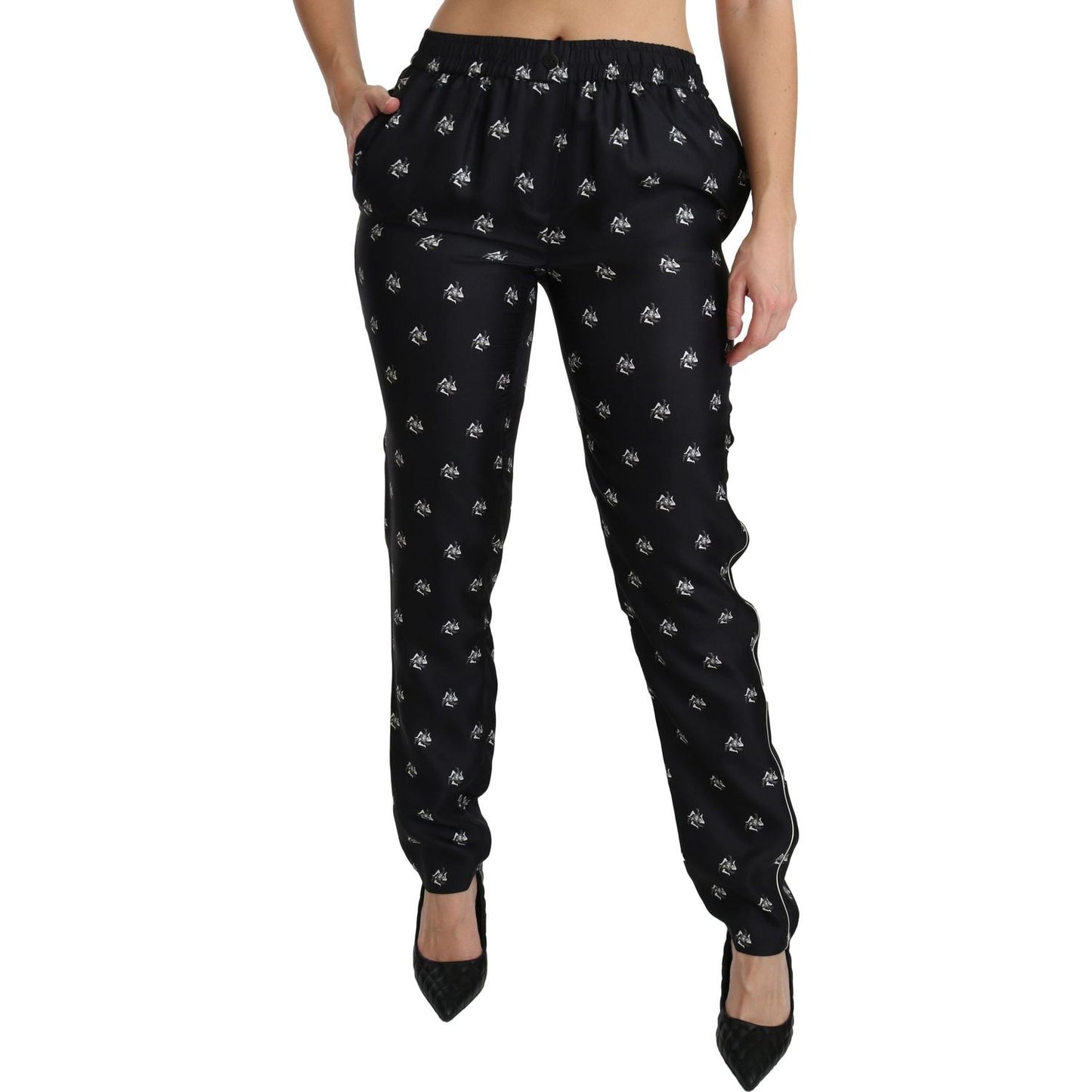Dolce & Gabbana Elegant Mid Waist Skinny Silk Pants Jeans & Pants Dolce & Gabbana Black