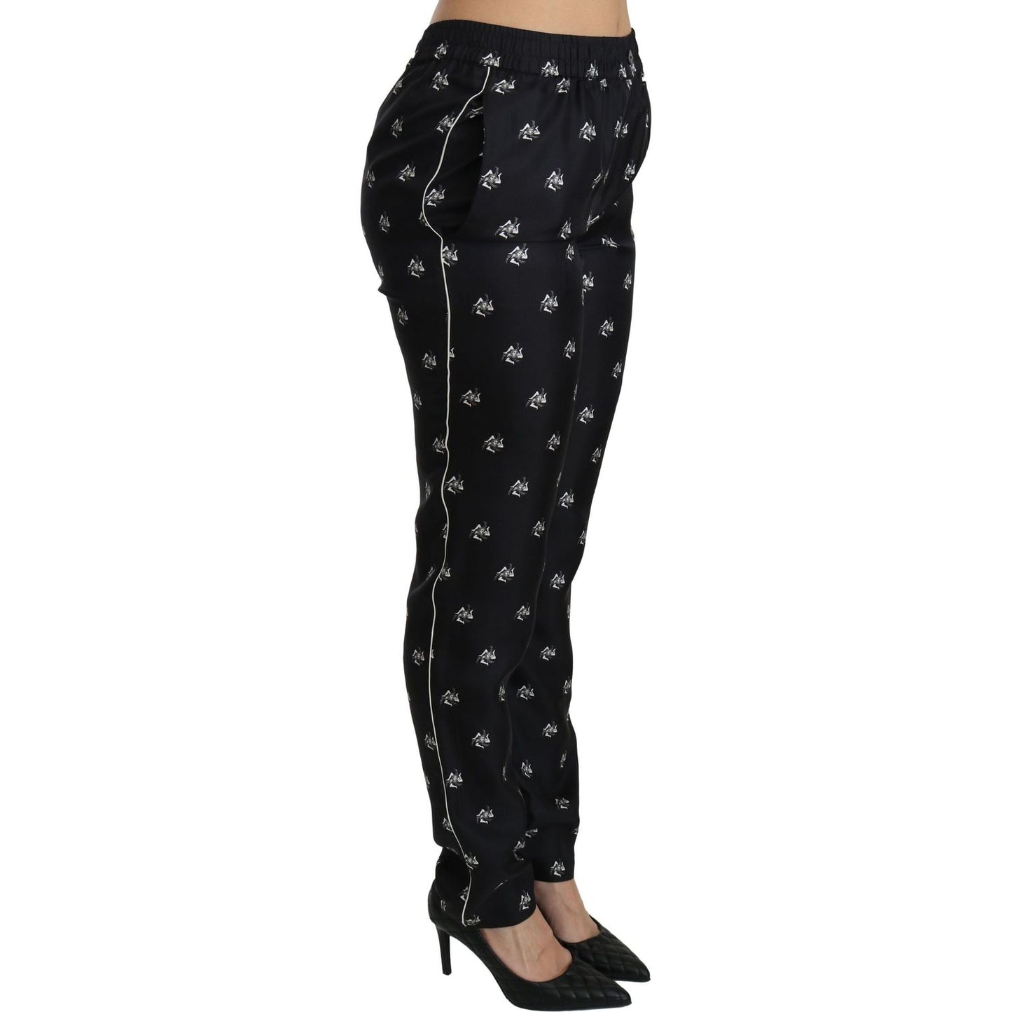 Dolce & Gabbana Elegant Mid Waist Skinny Silk Pants Jeans & Pants Dolce & Gabbana Black