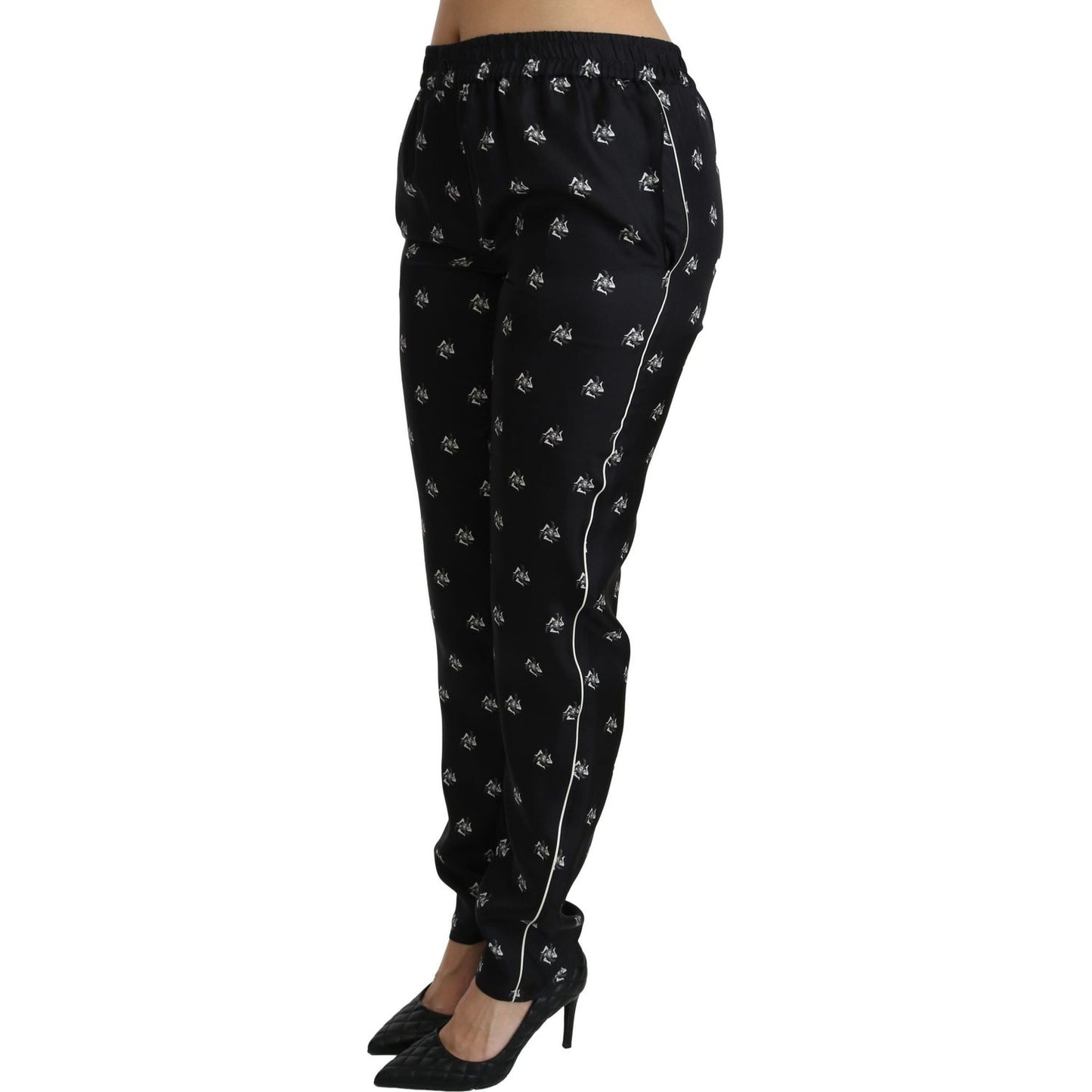 Dolce & Gabbana Elegant Mid Waist Skinny Silk Pants Jeans & Pants Dolce & Gabbana Black