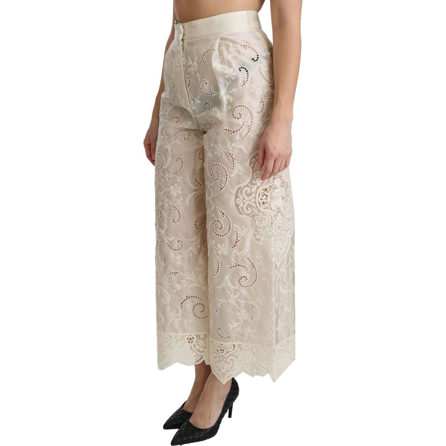 Dolce & Gabbana Elegant High Waist Palazzo Cropped Pants Dolce & Gabbana Dark Gray