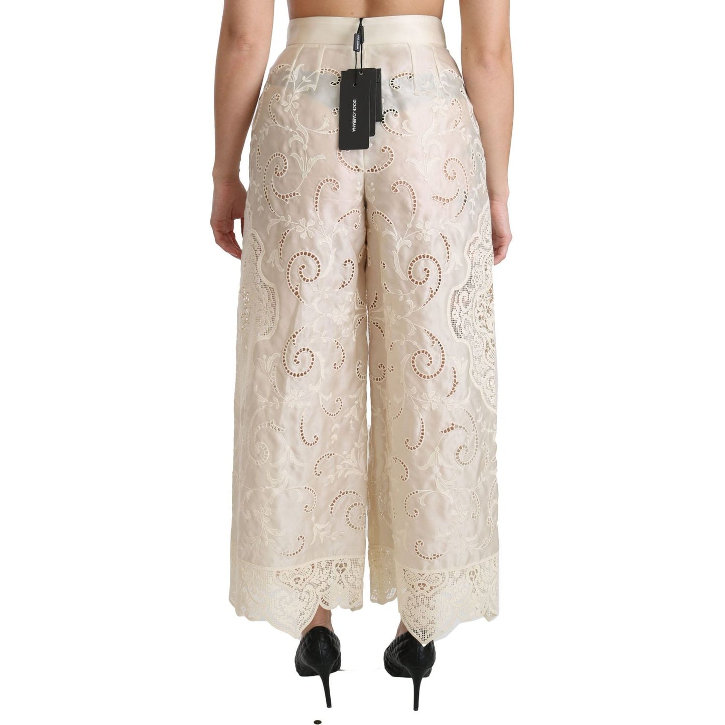Dolce & Gabbana Elegant High Waist Palazzo Cropped Pants Dolce & Gabbana Light Gray