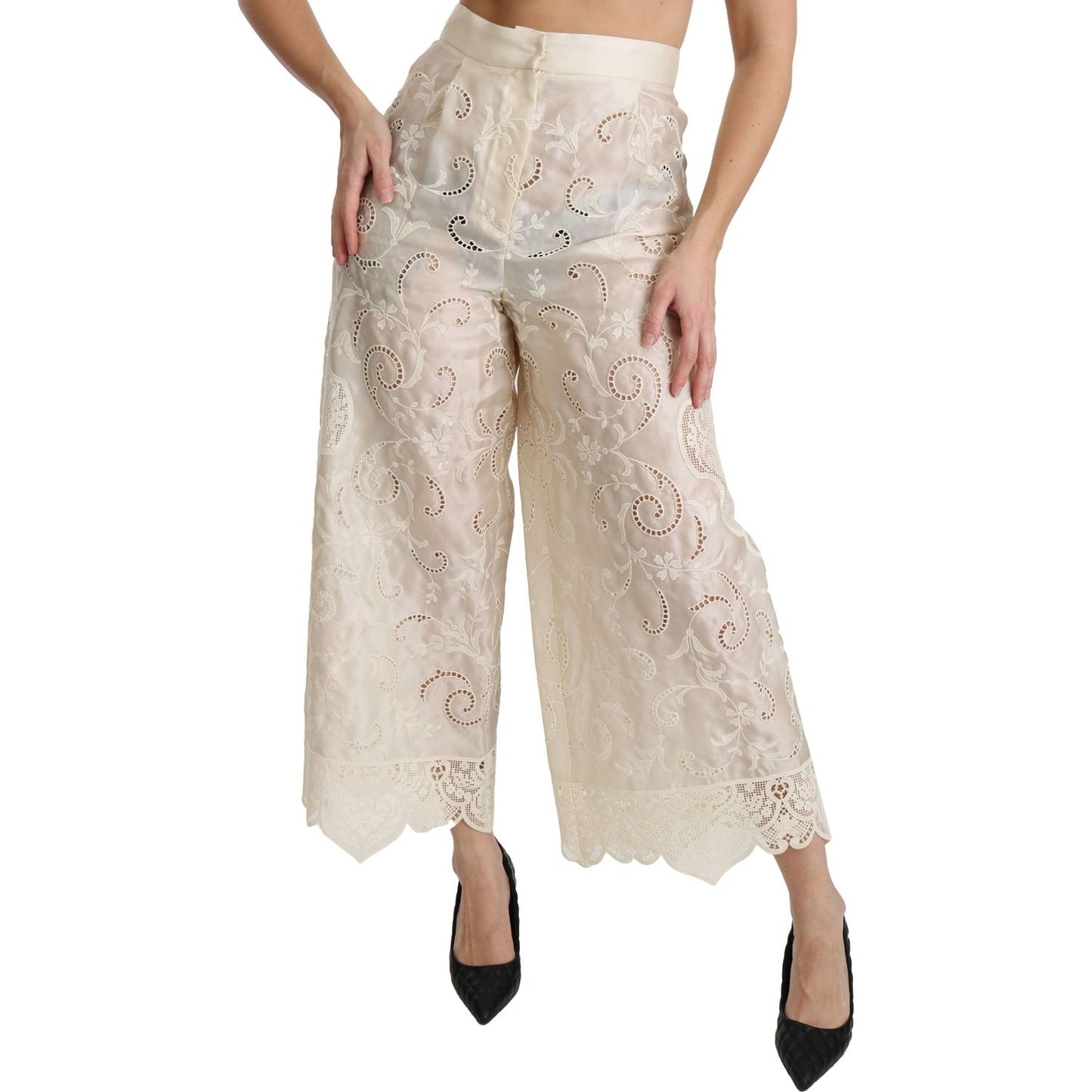 Dolce & Gabbana Elegant High Waist Palazzo Cropped Pants Dolce & Gabbana Gray