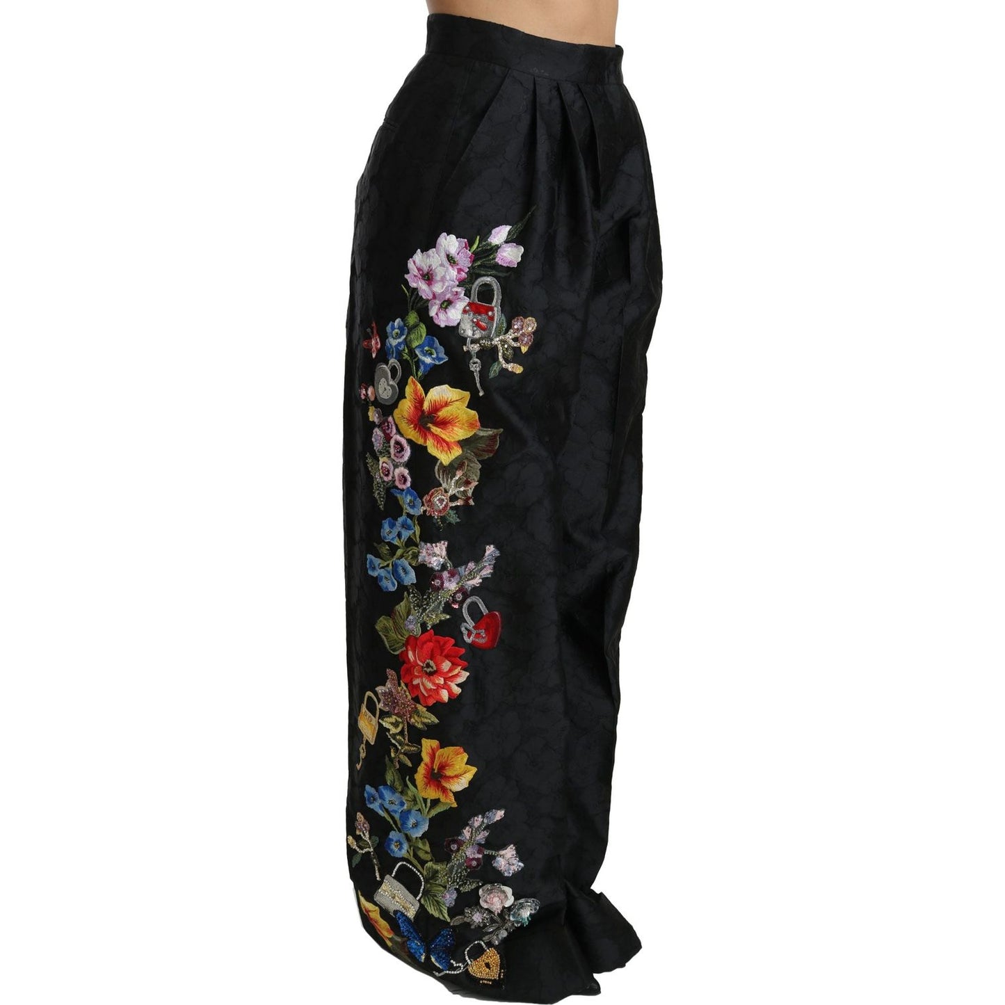 Dolce & Gabbana Elegant High Waist Wide Leg Floral Pants Dolce & Gabbana Black