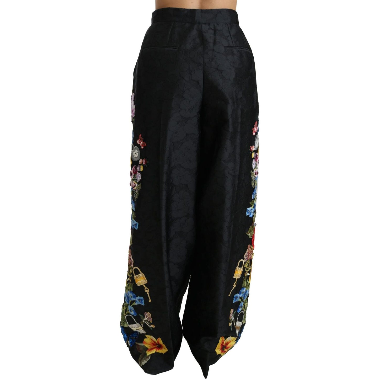 Dolce & Gabbana Elegant High Waist Wide Leg Floral Pants Dolce & Gabbana Black