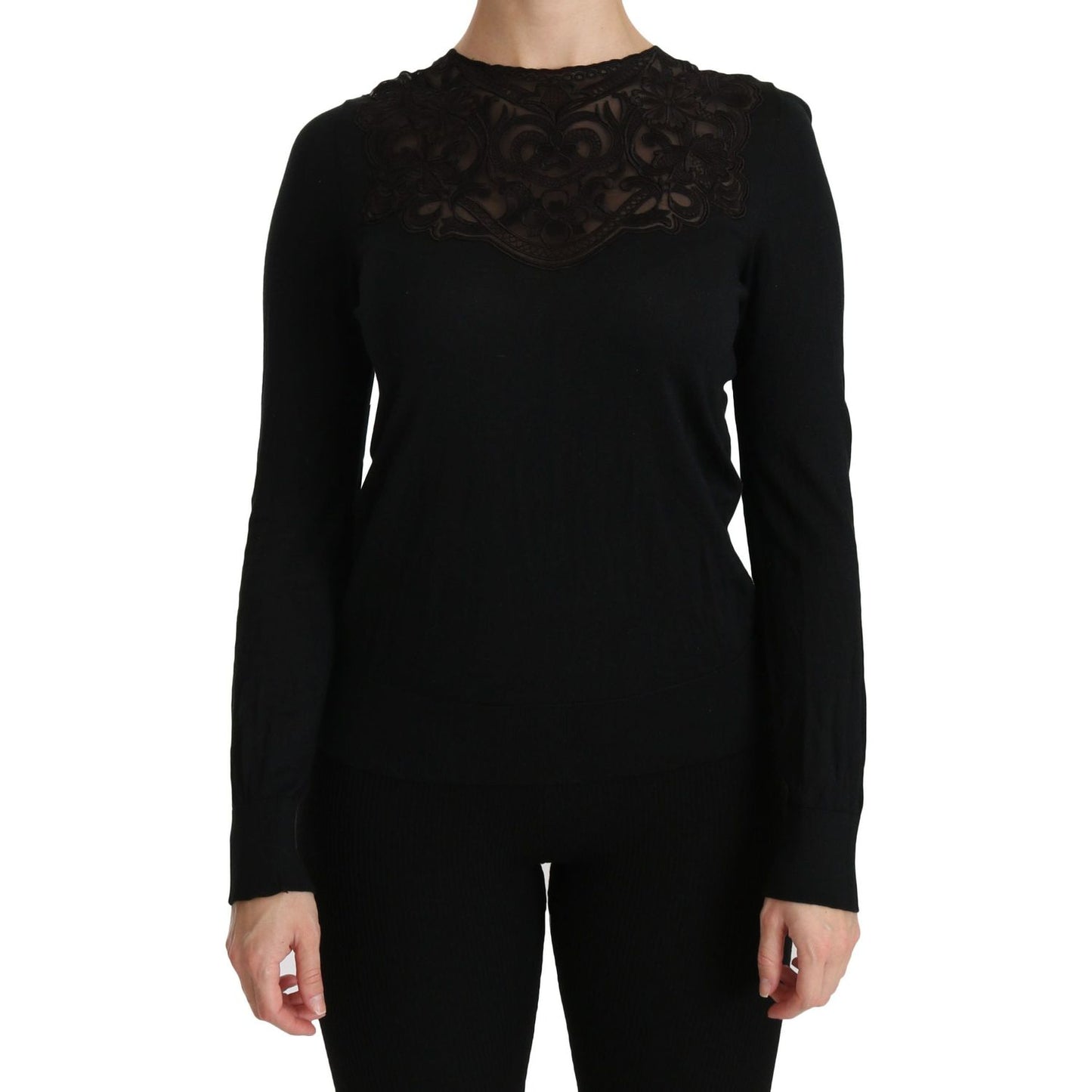 Dolce & Gabbana Elegant Silk-Blend Black Lace Blouse Dolce & Gabbana Black