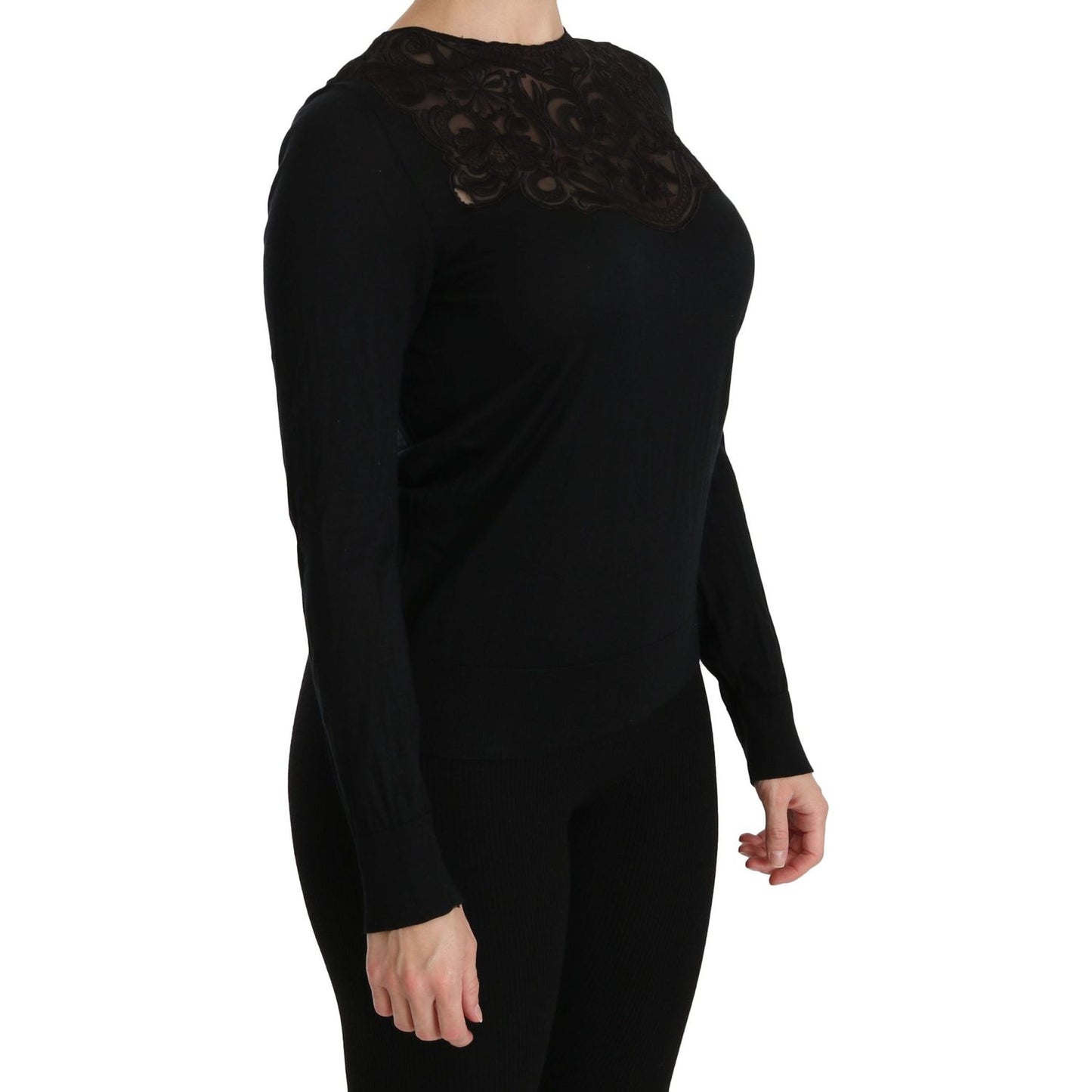 Dolce & Gabbana Elegant Silk-Blend Black Lace Blouse Dolce & Gabbana Black