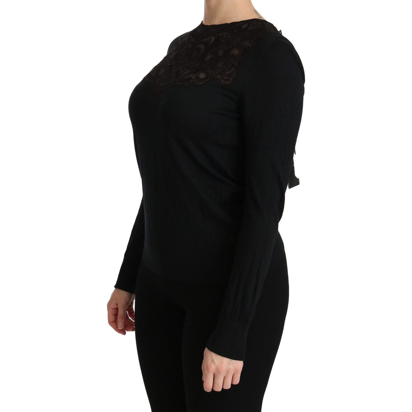 Dolce & Gabbana Elegant Silk-Blend Black Lace Blouse Dolce & Gabbana Black