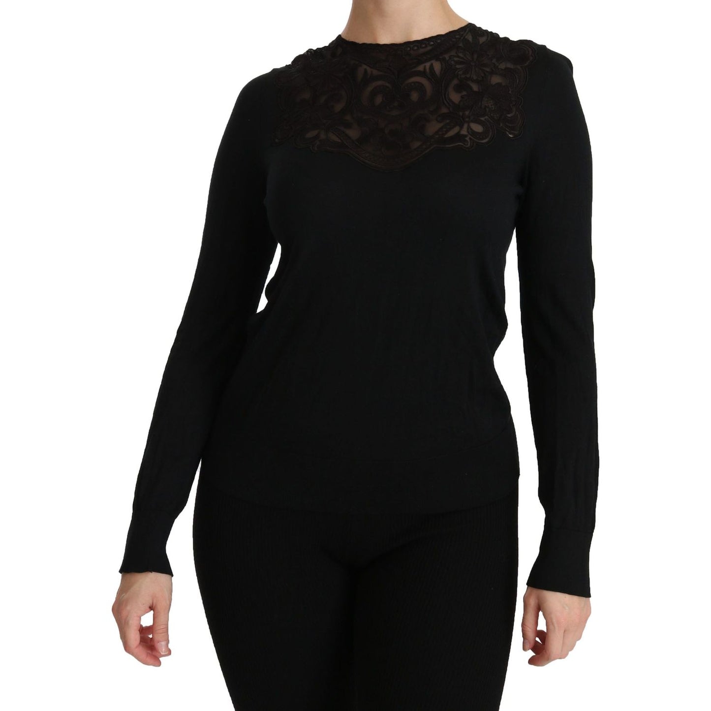 Dolce & Gabbana Elegant Silk-Blend Black Lace Blouse Dolce & Gabbana Black