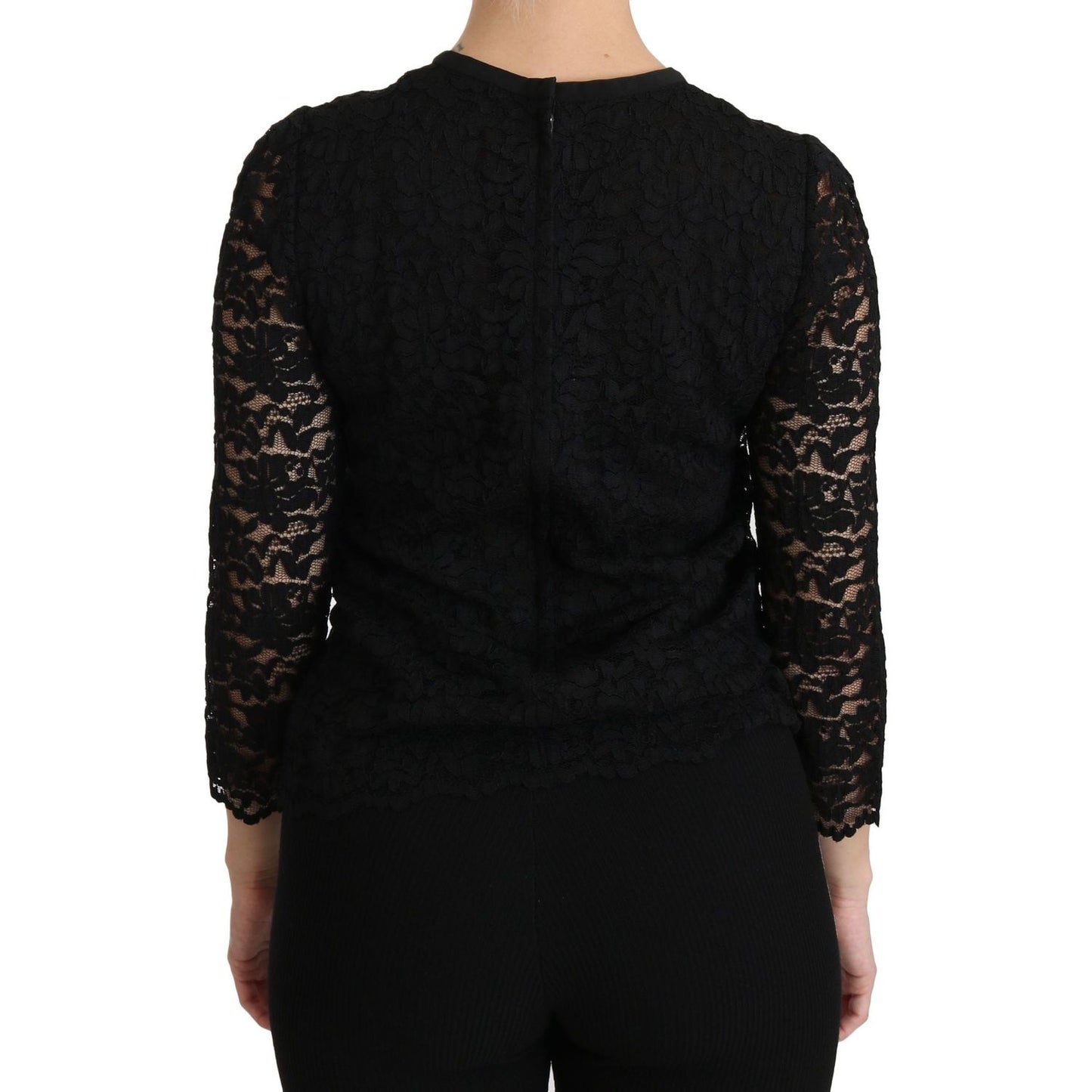 Dolce & Gabbana Elegant Black Lace Crew Neck Blouse Dolce & Gabbana Black