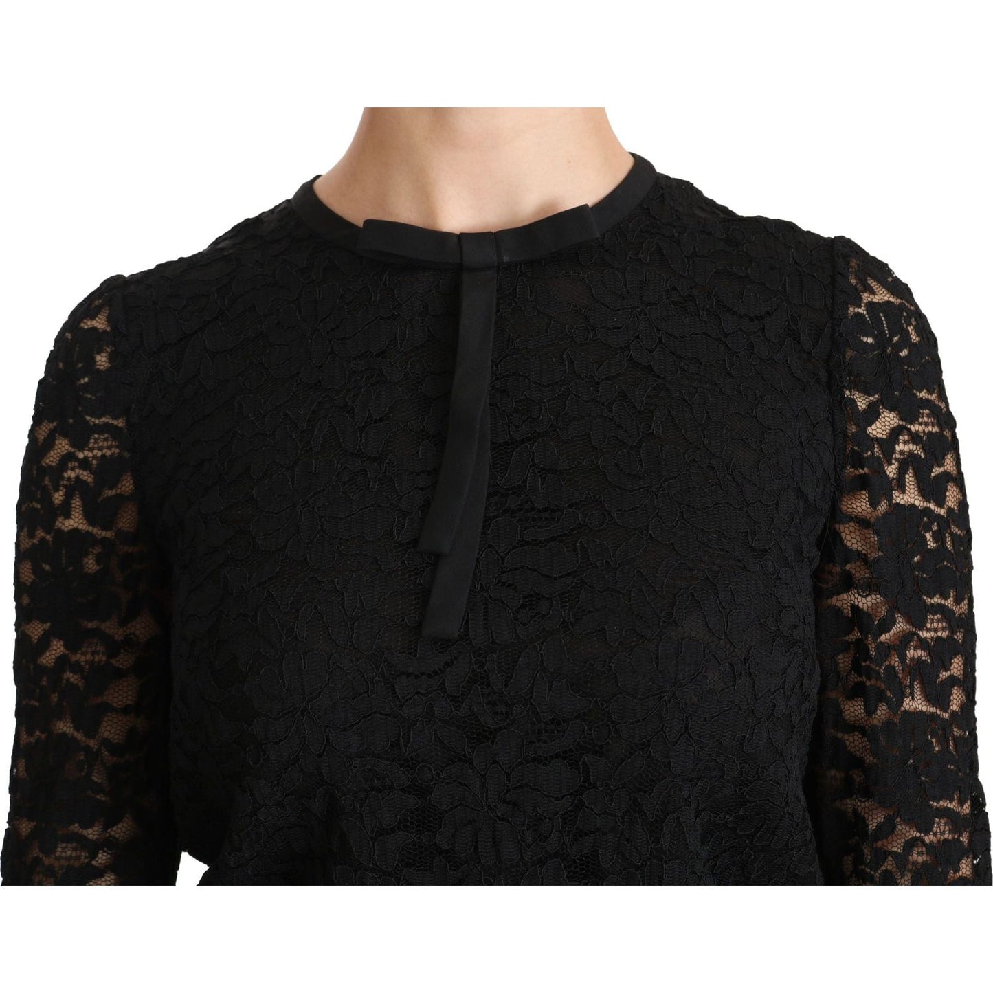 Dolce & Gabbana Elegant Black Lace Crew Neck Blouse Dolce & Gabbana Black