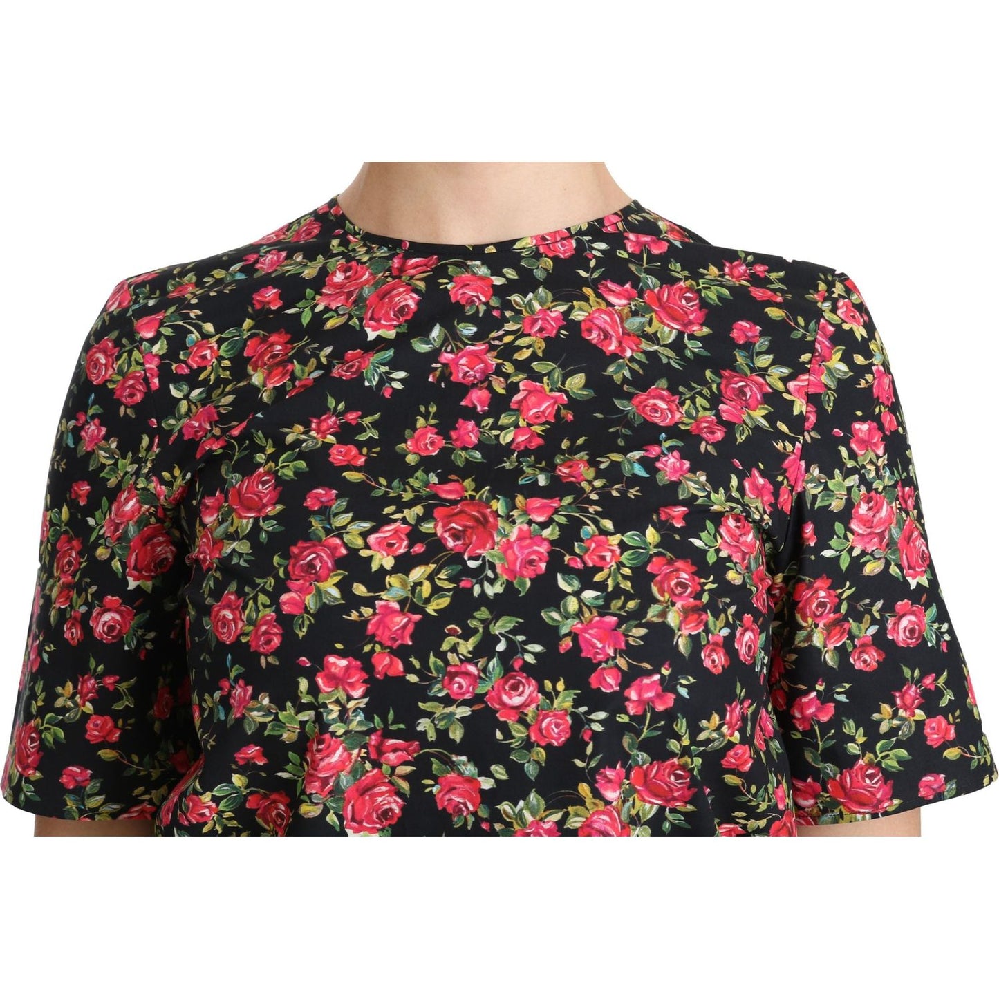 Dolce & Gabbana Elegant Black Floral Crew Neck Top Dolce & Gabbana Pale Violet Red