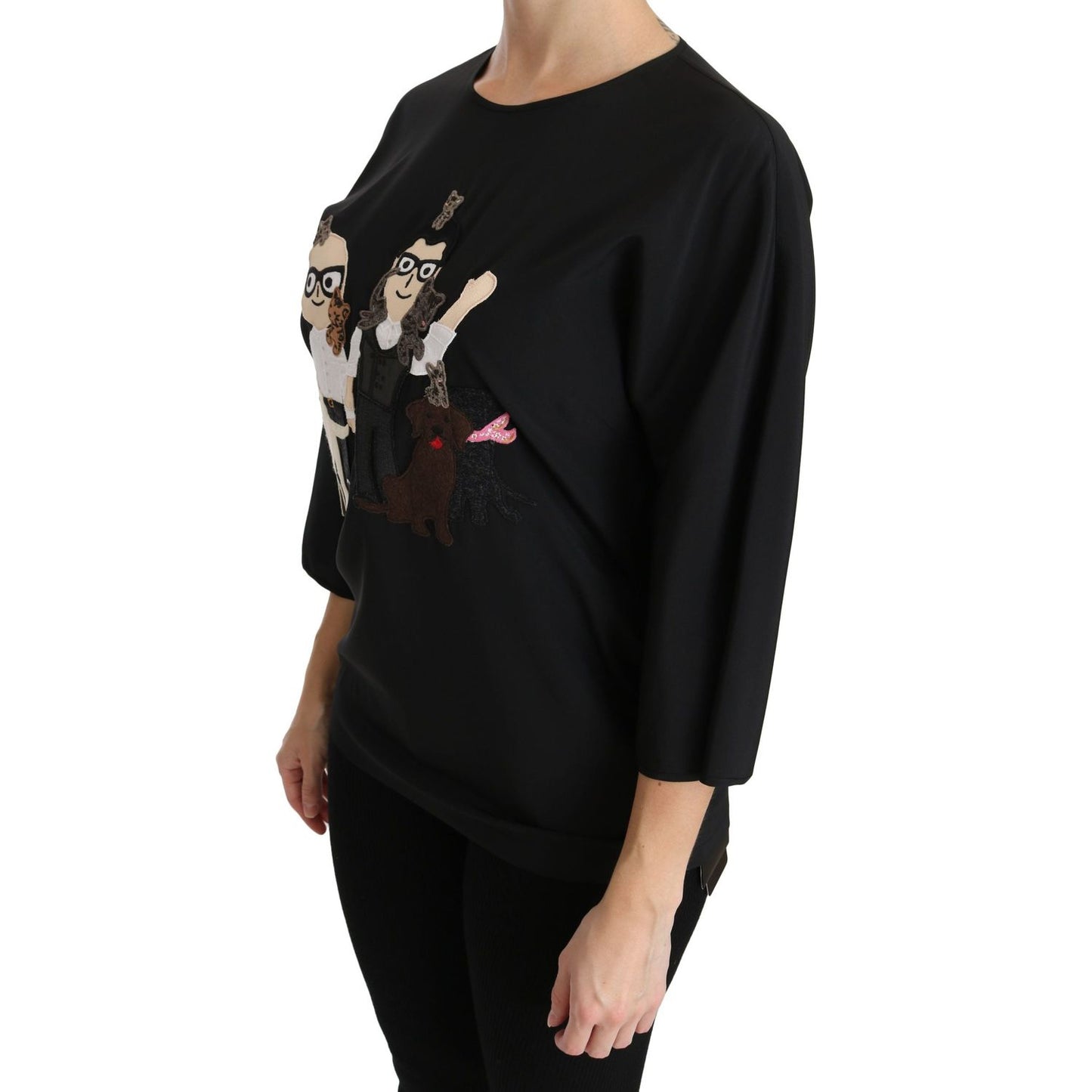 Dolce & Gabbana Elegant Black Silk Stretch Embroidered Top Dolce & Gabbana Black