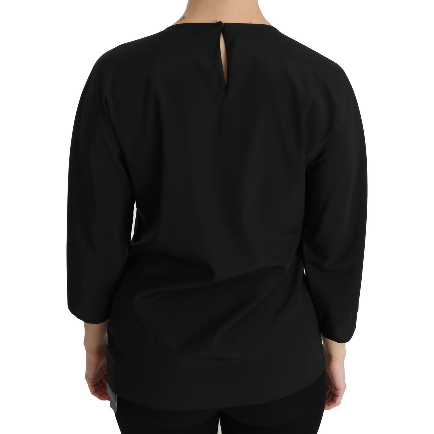 Dolce & Gabbana Elegant Black Silk Stretch Embroidered Top Dolce & Gabbana Black