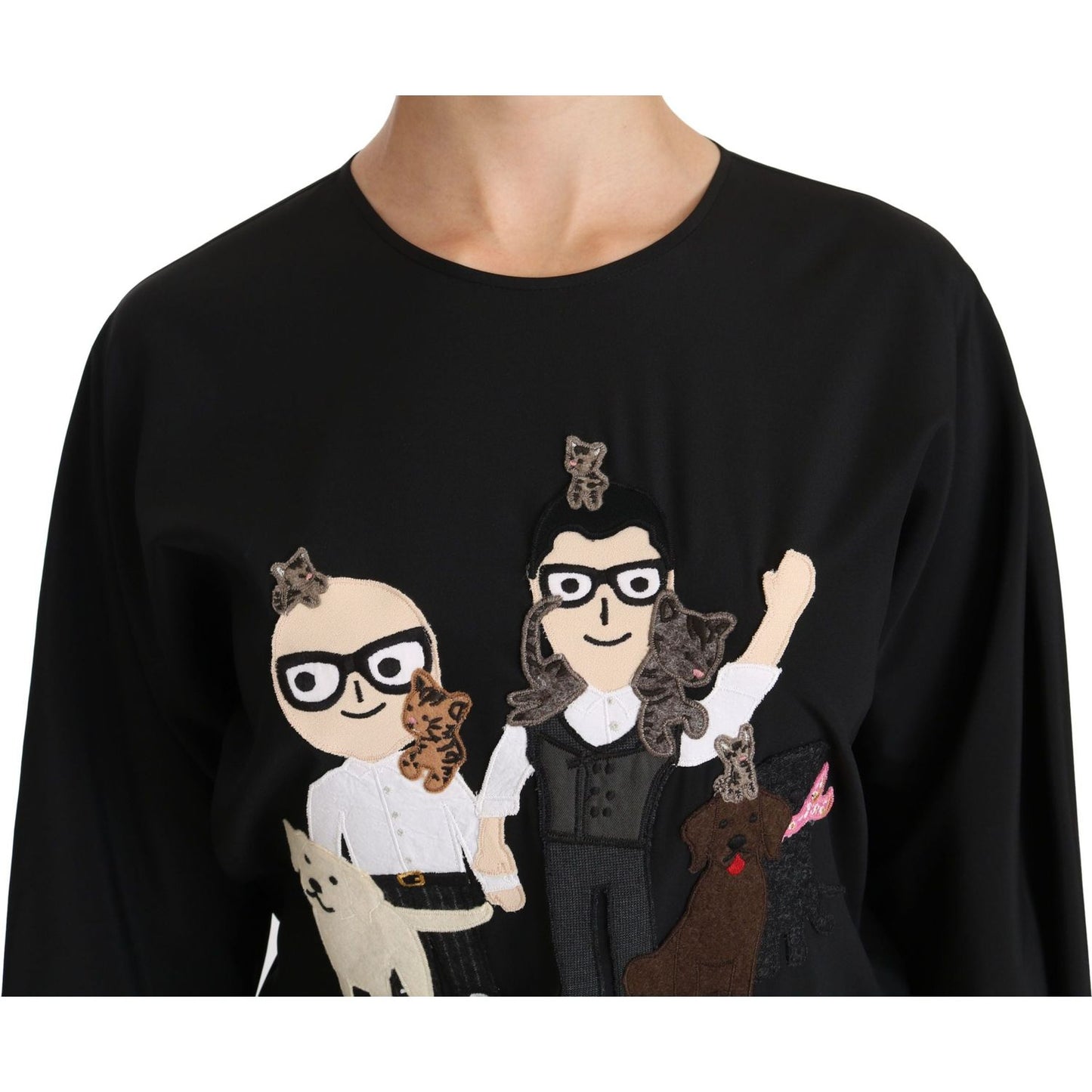 Dolce & Gabbana Elegant Black Silk Stretch Embroidered Top Dolce & Gabbana Black