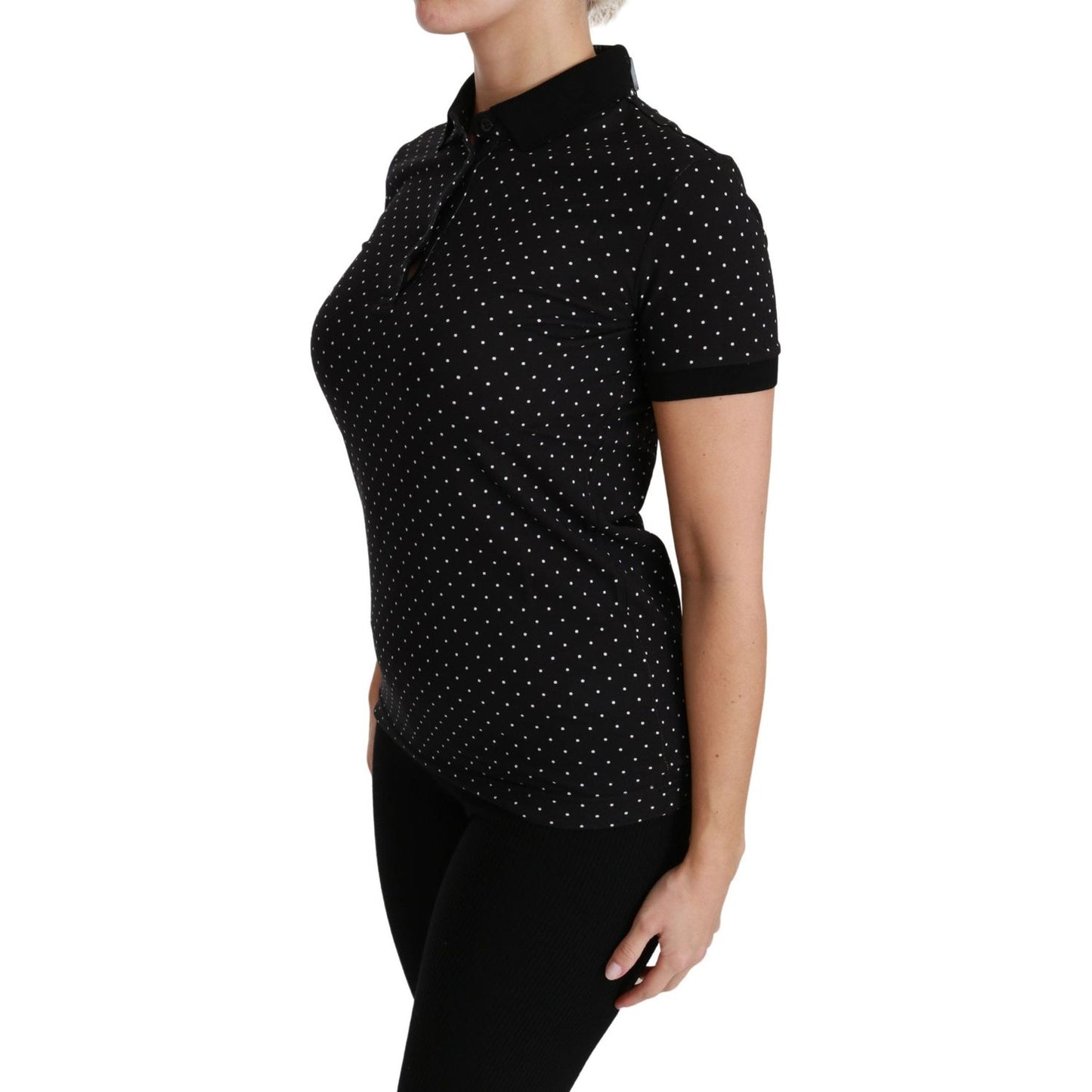 Dolce & Gabbana Elegant Black Dotted Polo Shirt Dolce & Gabbana Rosy Brown