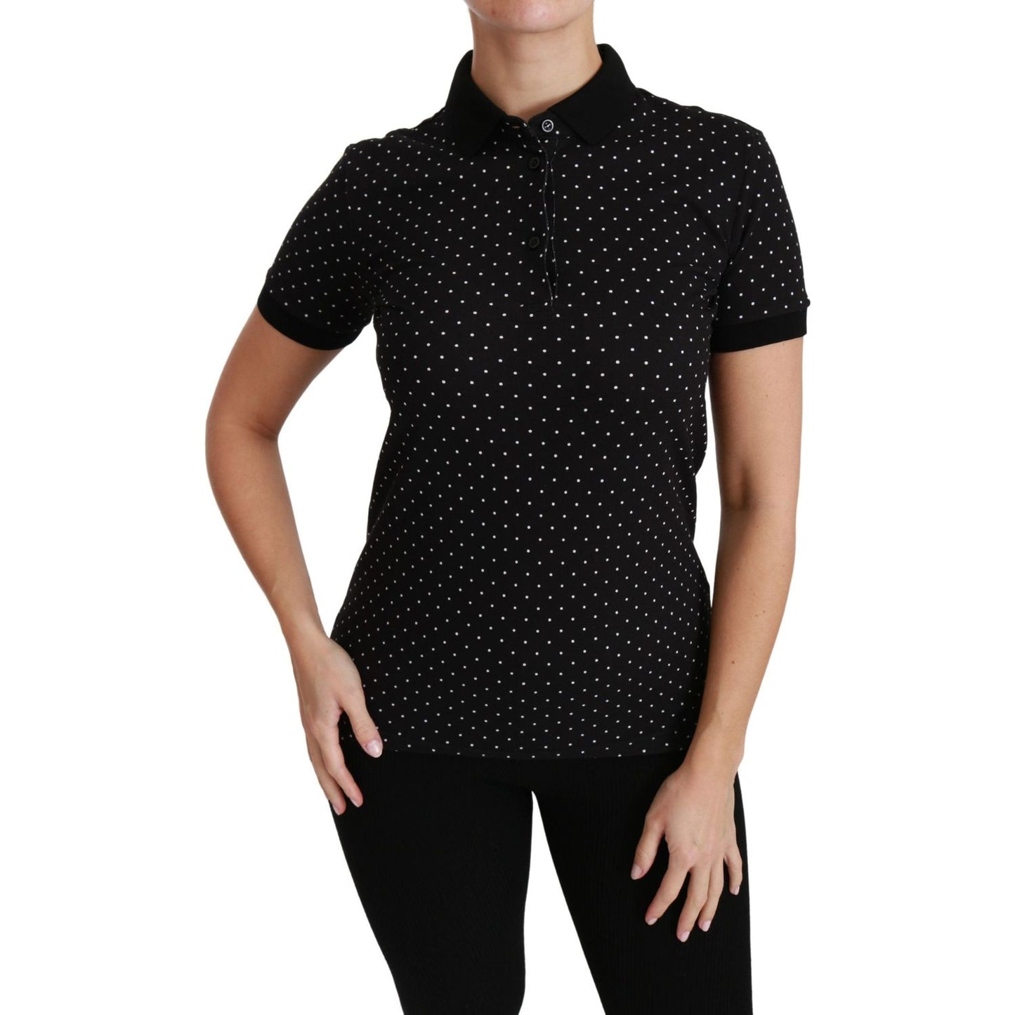 Dolce & Gabbana Elegant Black Dotted Polo Shirt Dolce & Gabbana Rosy Brown