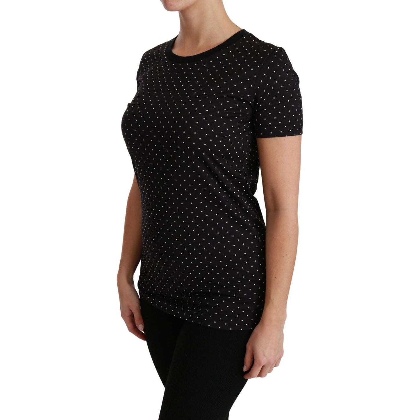 Dolce & Gabbana Chic Black Dotted Crewneck Cotton Tee Dolce & Gabbana Rosy Brown