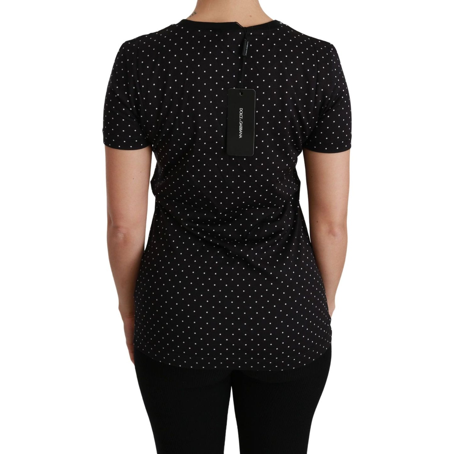 Dolce & Gabbana Chic Black Dotted Crewneck Cotton Tee Dolce & Gabbana Black