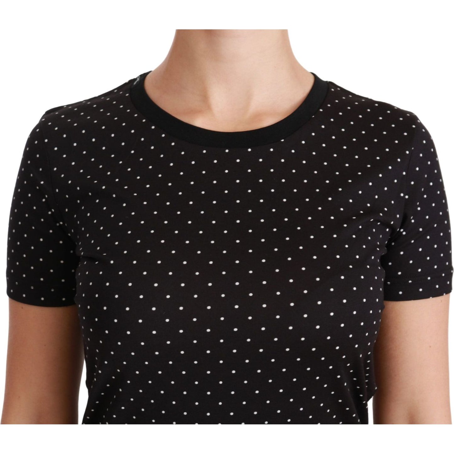 Dolce & Gabbana Chic Black Dotted Crewneck Cotton Tee Dolce & Gabbana Rosy Brown