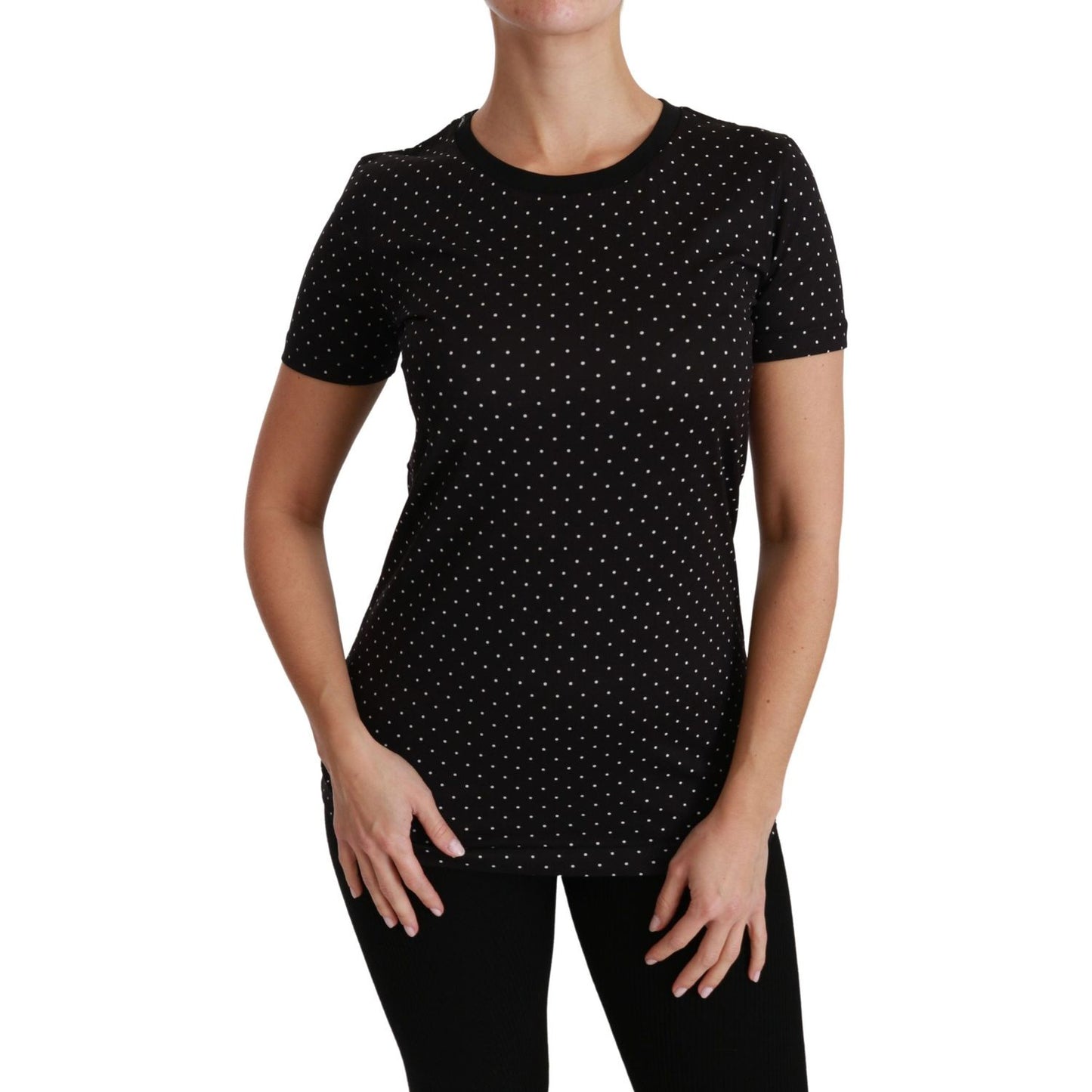 Dolce & Gabbana Chic Black Dotted Crewneck Cotton Tee Dolce & Gabbana Black