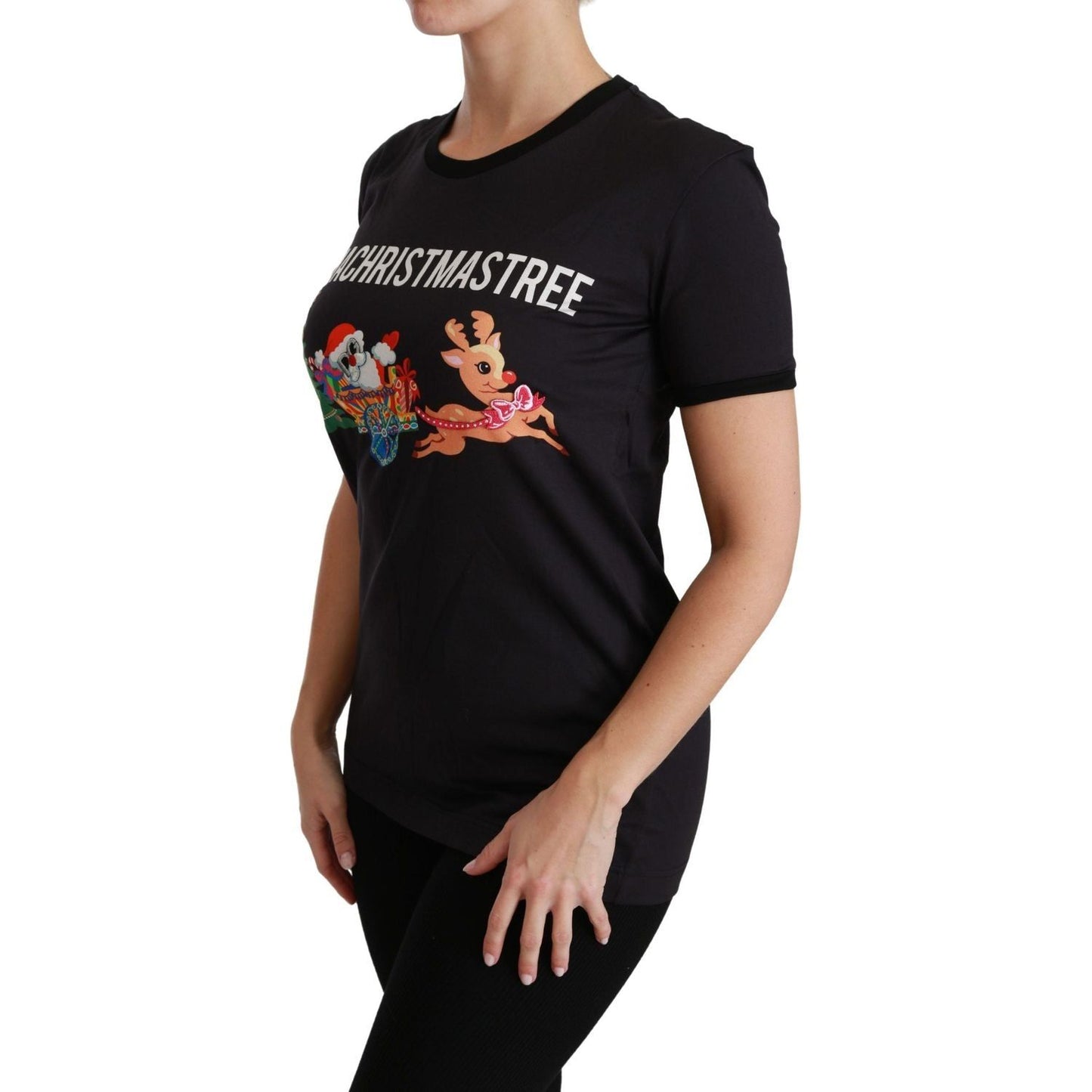 Dolce & Gabbana Black Cotton Crewneck Tee with Unique Print Dolce & Gabbana Rosy Brown