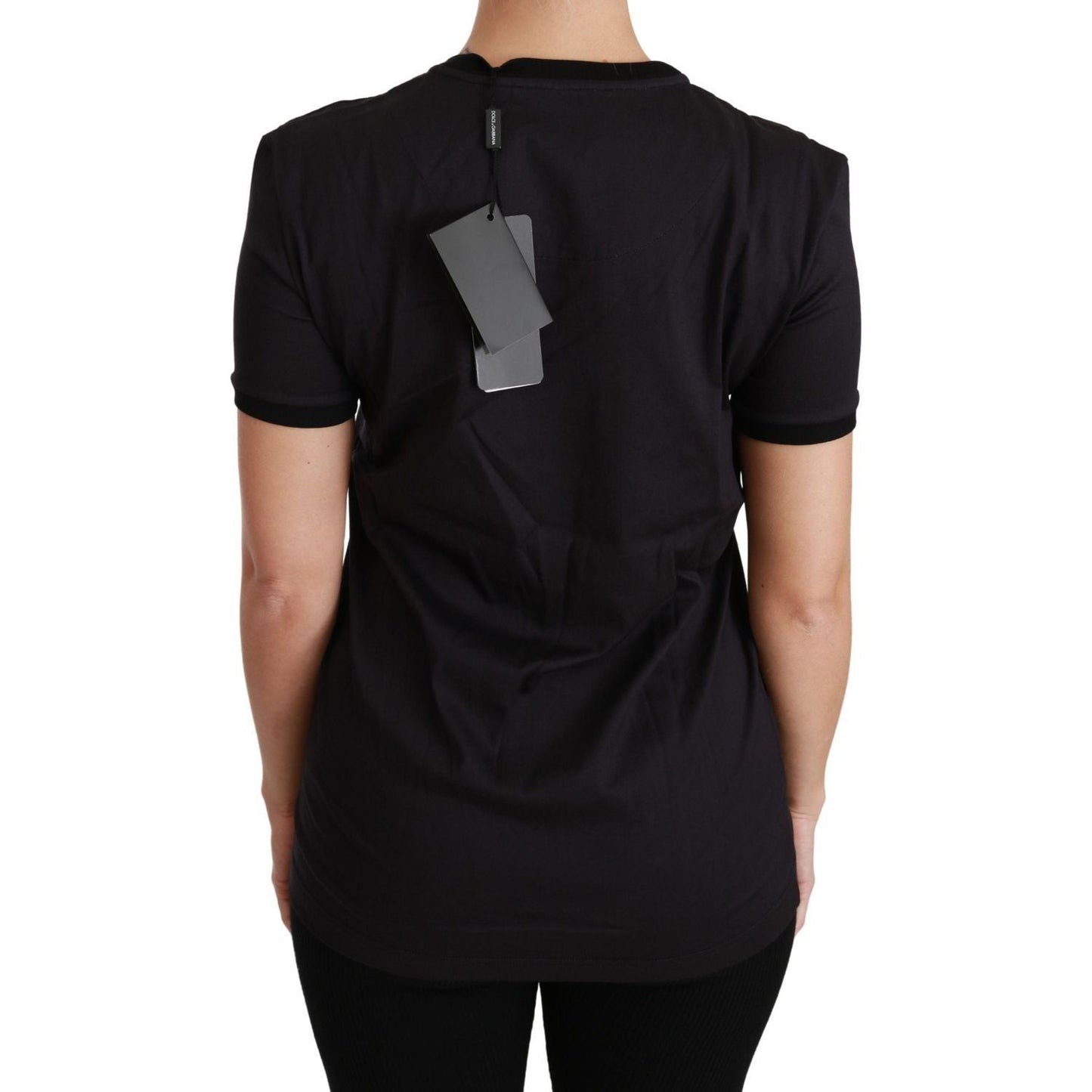 Dolce & Gabbana Black Cotton Crewneck Tee with Unique Print Dolce & Gabbana Black