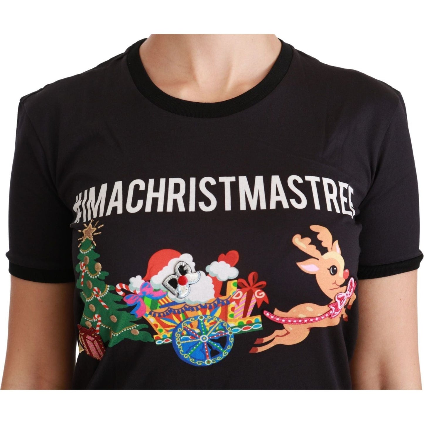 Dolce & Gabbana Black Cotton Crewneck Tee with Unique Print Dolce & Gabbana Tan
