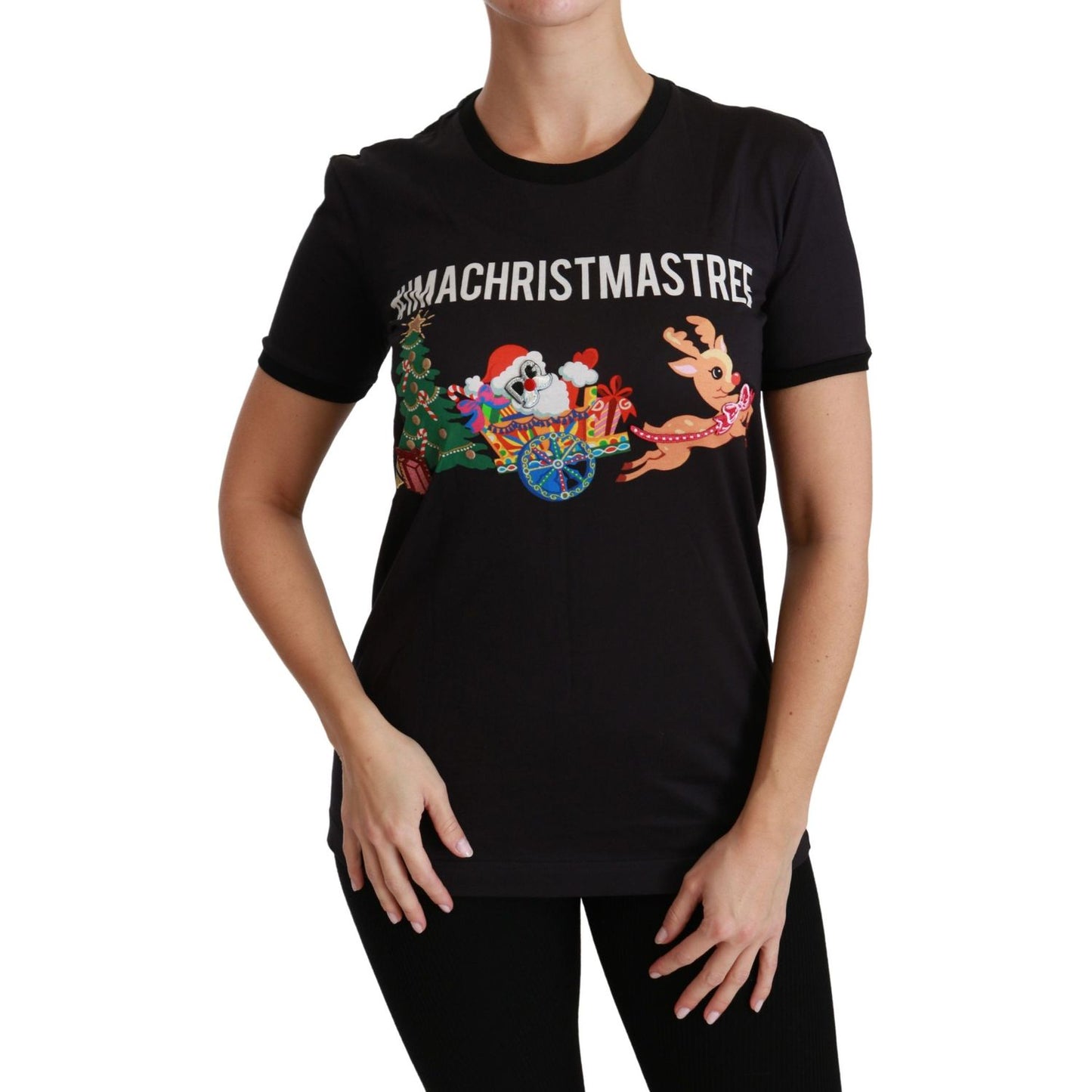 Dolce & Gabbana Black Cotton Crewneck Tee with Unique Print Dolce & Gabbana Rosy Brown