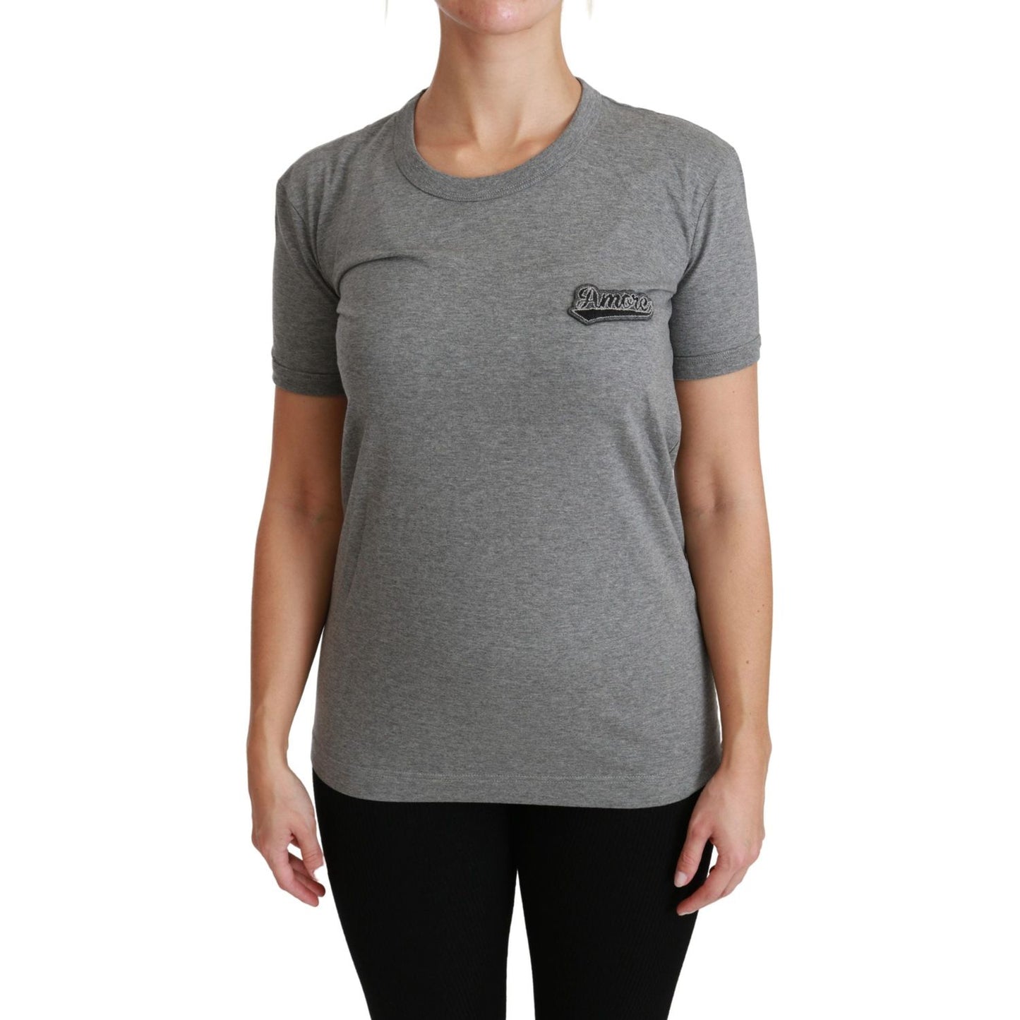 Dolce & Gabbana Chic Gray Amore Patch Crewneck Tee Dolce & Gabbana Dim Gray