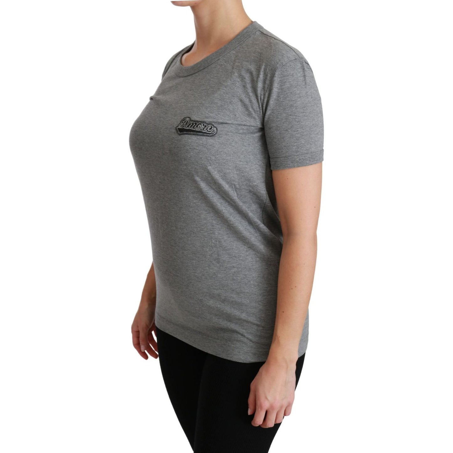 Dolce & Gabbana Chic Gray Amore Patch Crewneck Tee Dolce & Gabbana Dim Gray