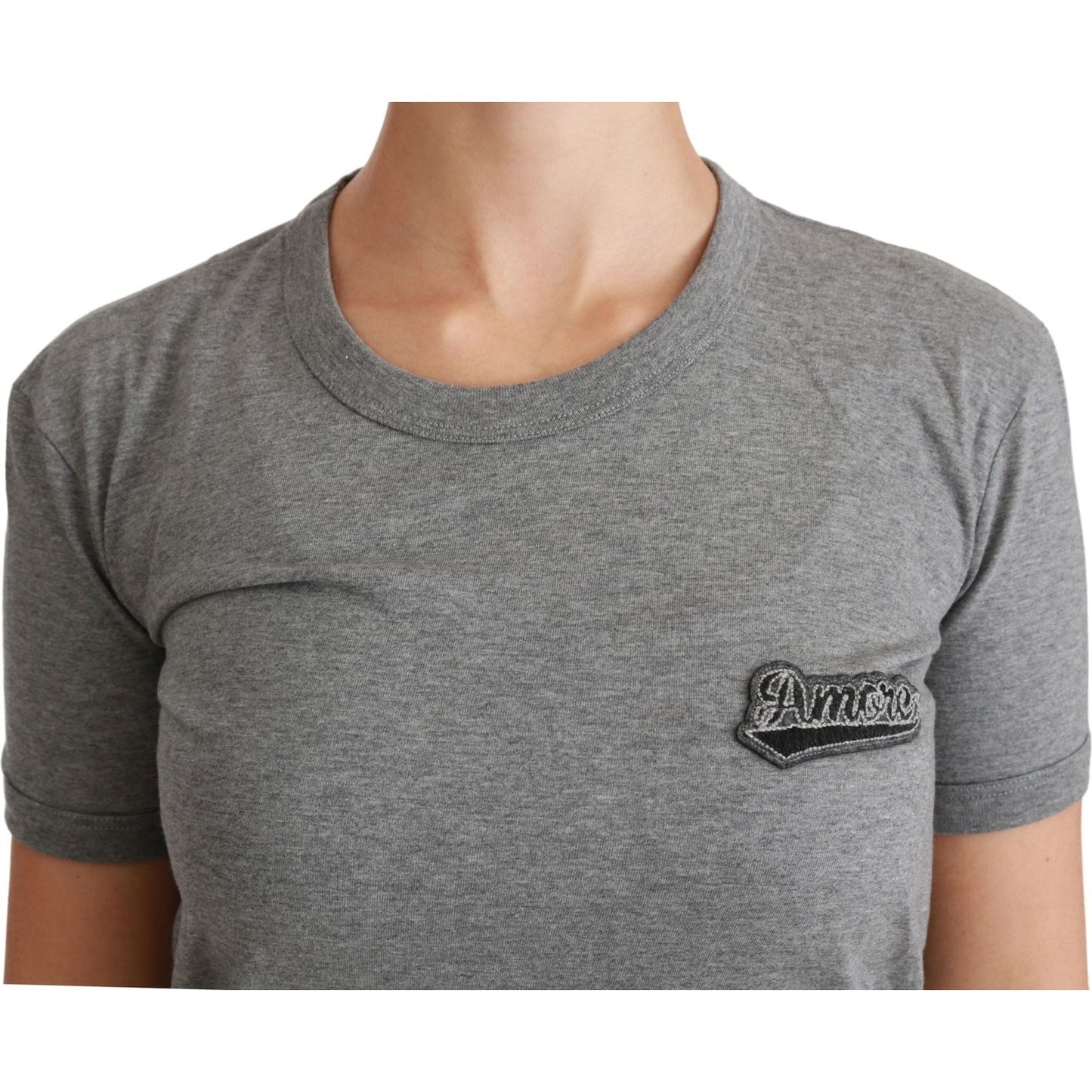 Dolce & Gabbana Chic Gray Amore Patch Crewneck Tee Dolce & Gabbana Dim Gray