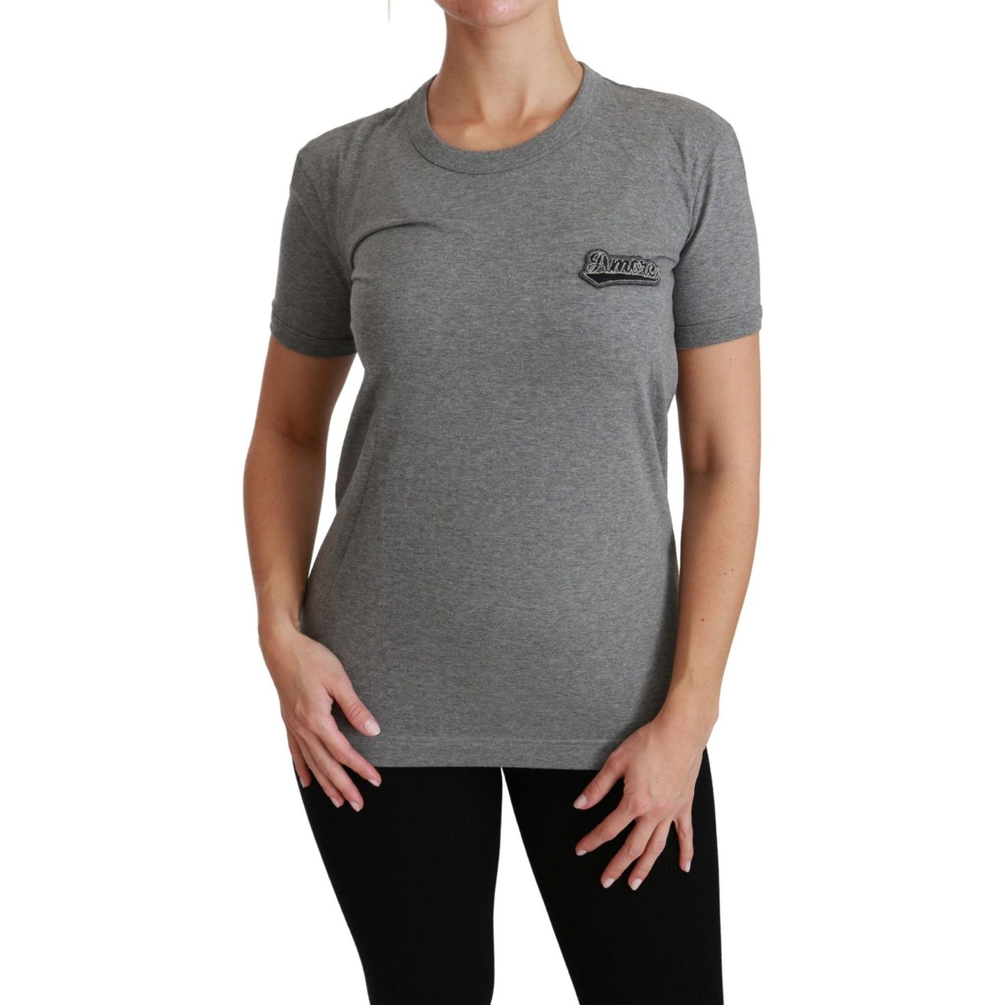 Dolce & Gabbana Chic Gray Amore Patch Crewneck Tee Dolce & Gabbana Dim Gray