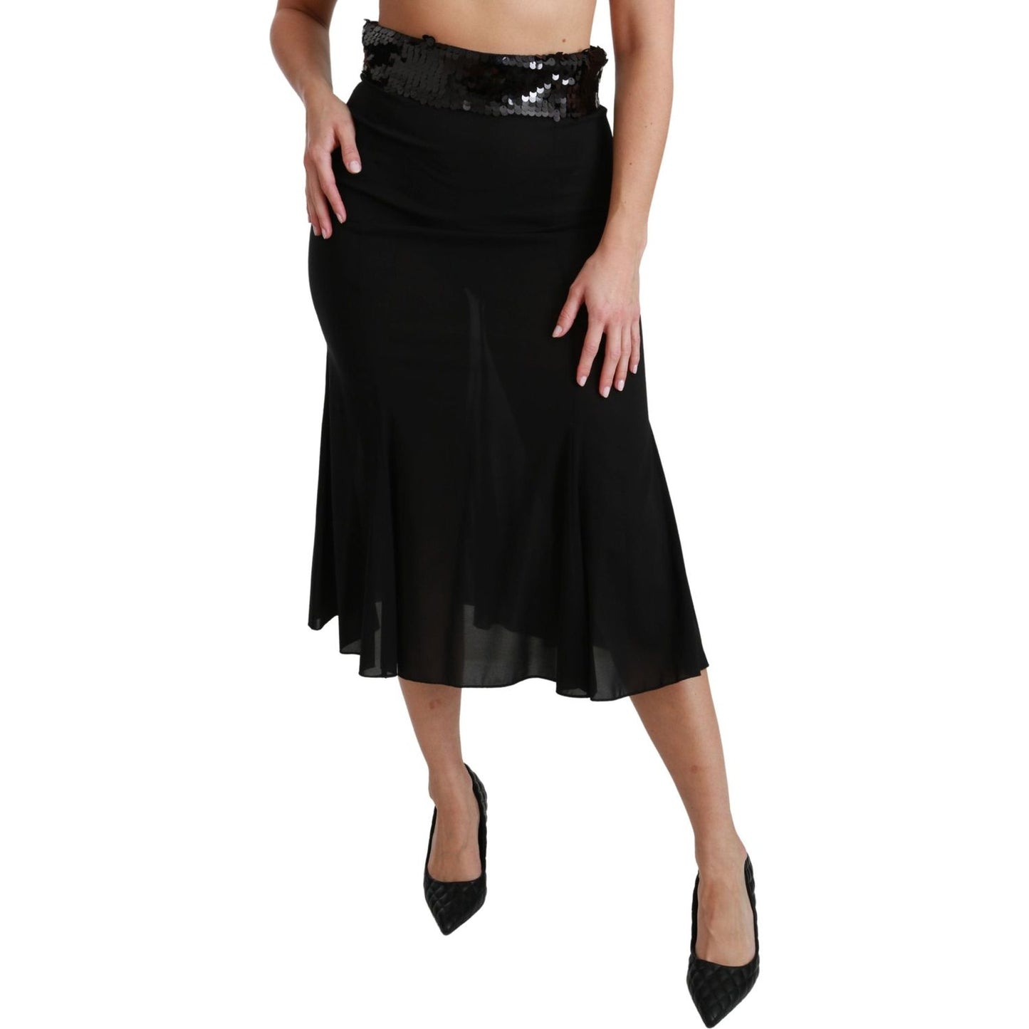 Dolce & Gabbana Elegant High Waist Sequin Black Skirt Dolce & Gabbana Black