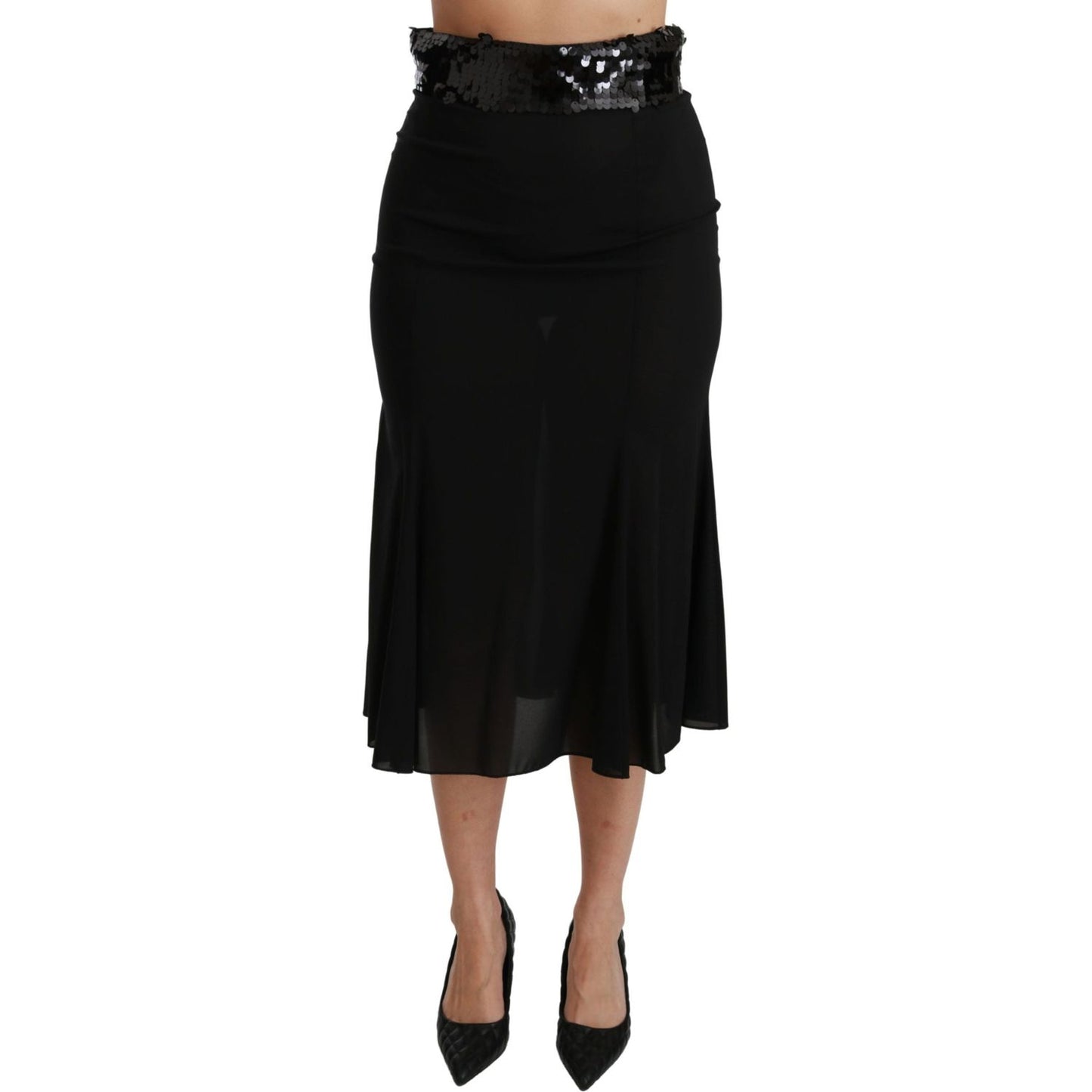 Dolce & Gabbana Elegant High Waist Sequin Black Skirt Dolce & Gabbana Black