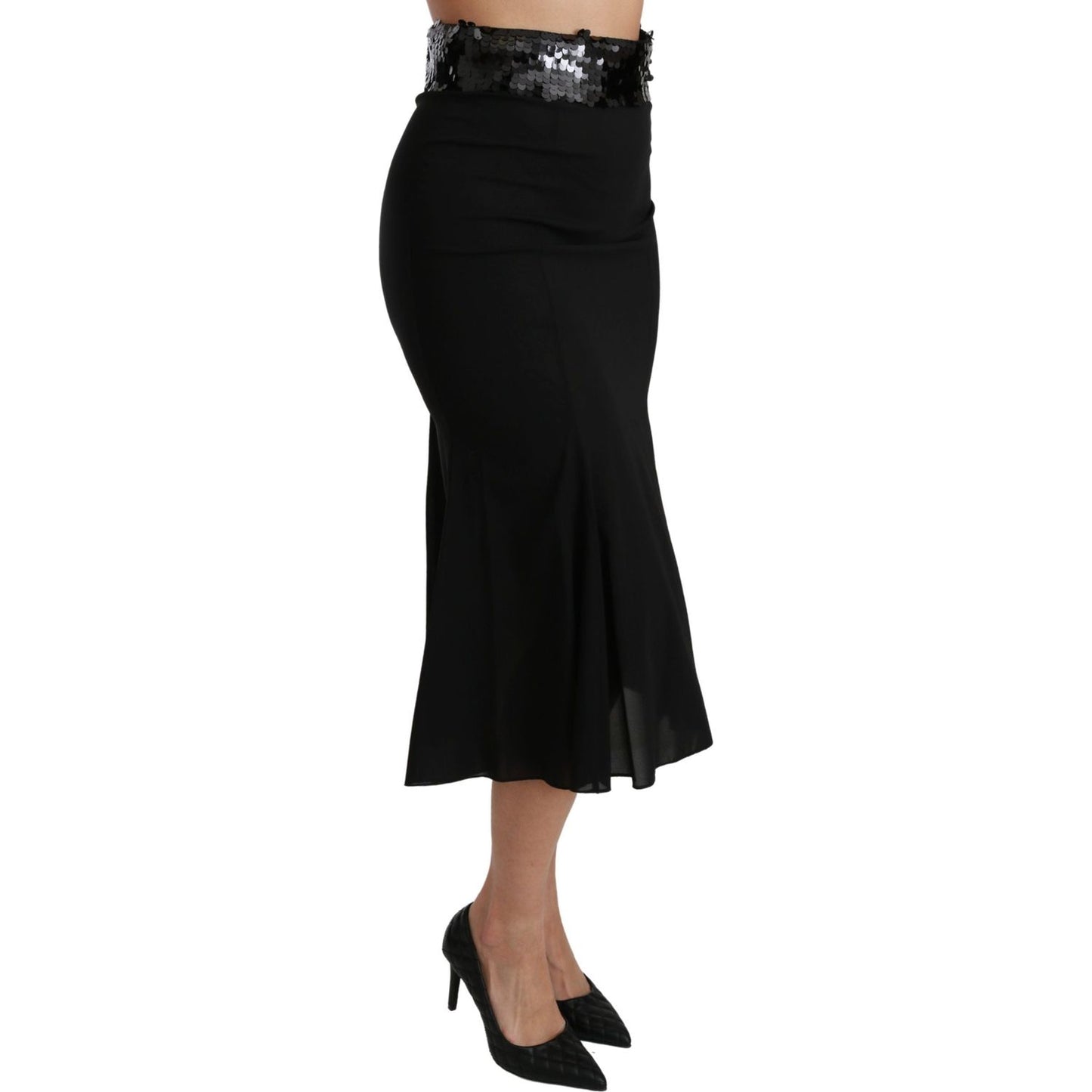 Dolce & Gabbana Elegant High Waist Sequin Black Skirt Dolce & Gabbana Black