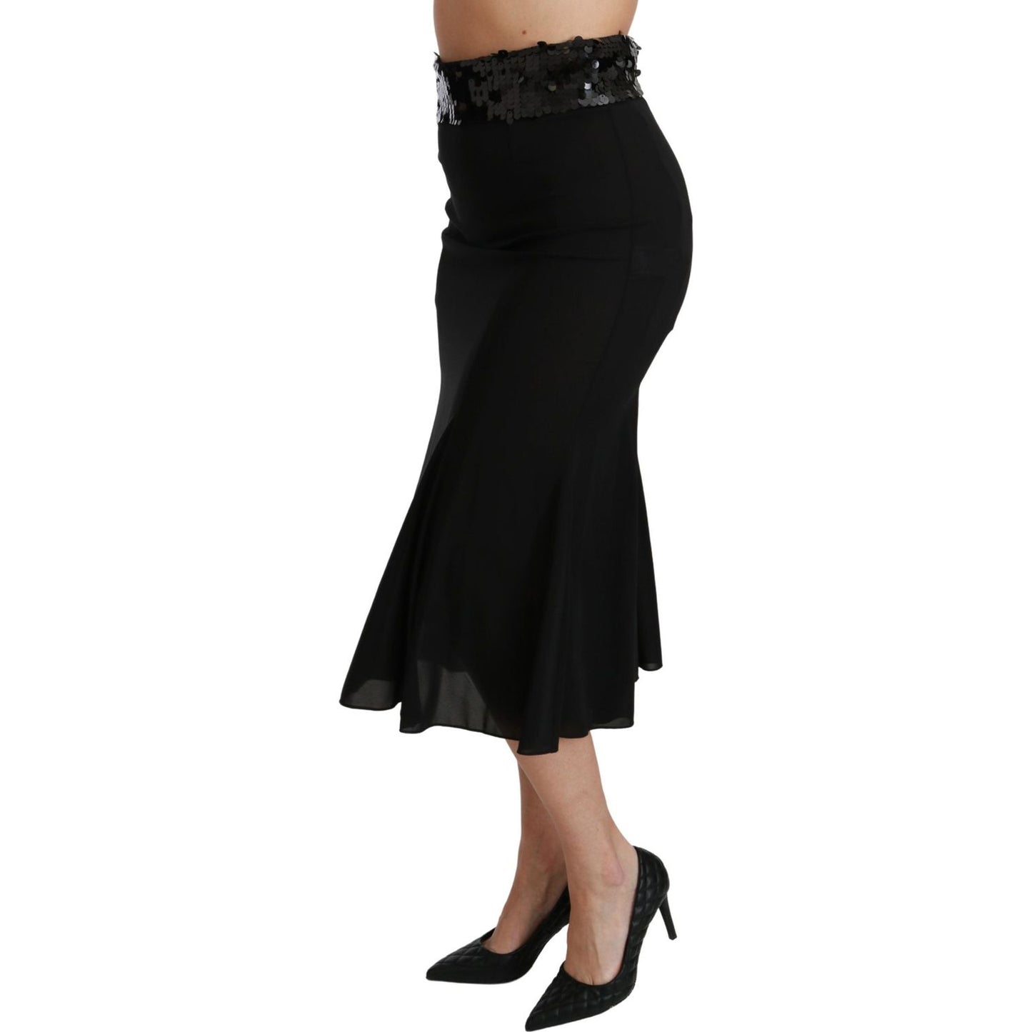 Dolce & Gabbana Elegant High Waist Sequin Black Skirt Dolce & Gabbana Black