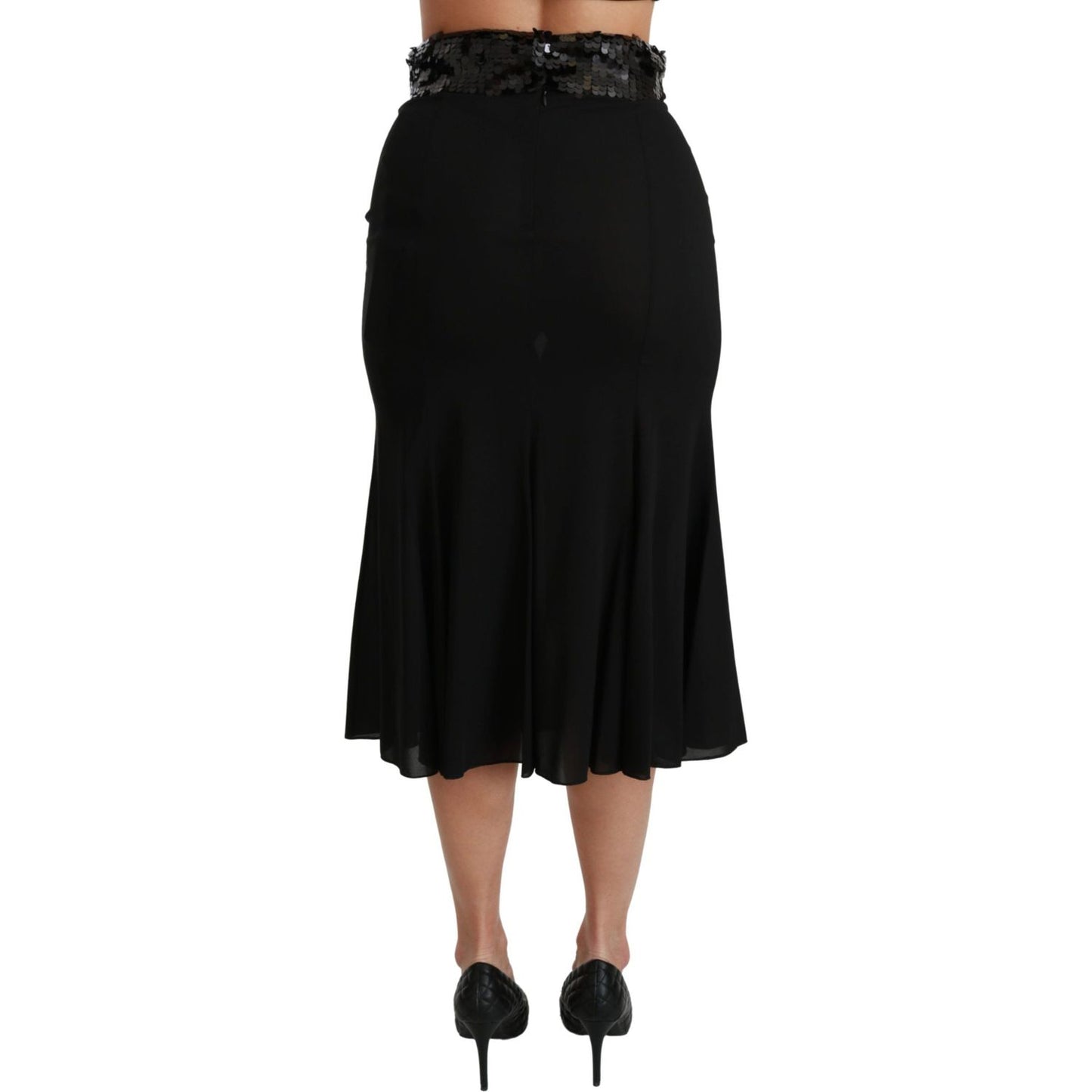 Dolce & Gabbana Elegant High Waist Sequin Black Skirt Dolce & Gabbana Black