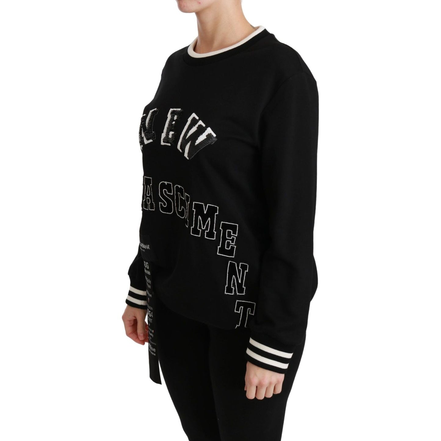 Dolce & Gabbana Chic Black Sequined Cotton Sweater Dolce & Gabbana Black