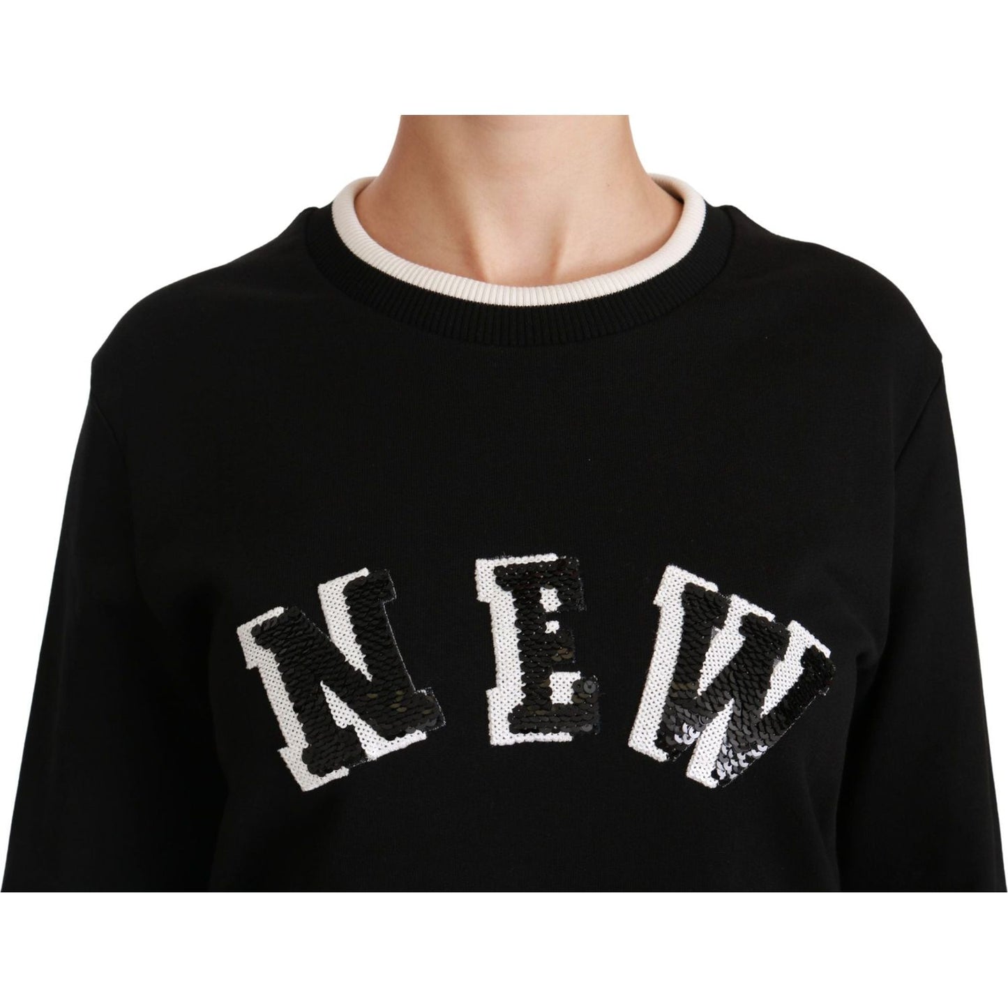 Dolce & Gabbana Chic Black Sequined Cotton Sweater Dolce & Gabbana Black