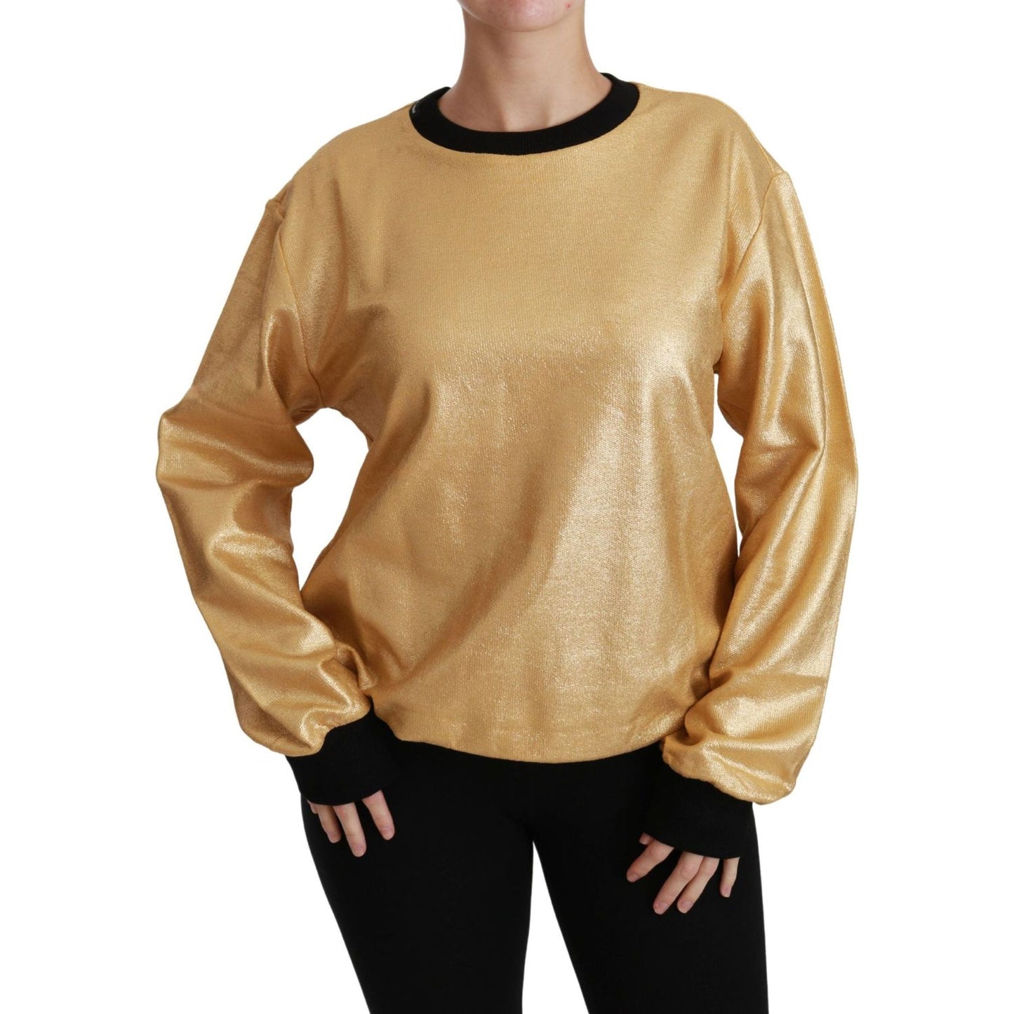 Dolce & Gabbana Elegant Gold Crew Neck Cotton Sweater Dolce & Gabbana Dark Khaki