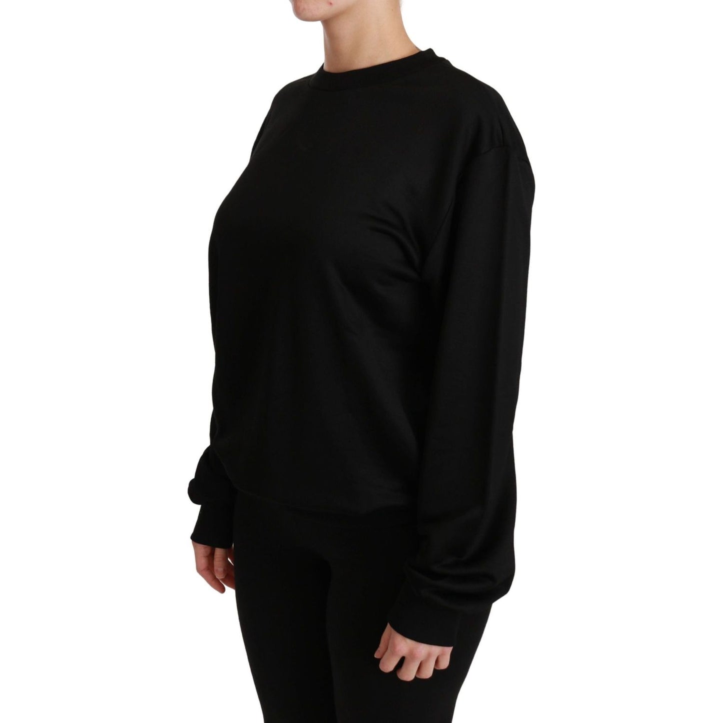 Dolce & Gabbana Elegant Black Cotton Crew Neck Pullover Sweater Dolce & Gabbana Black