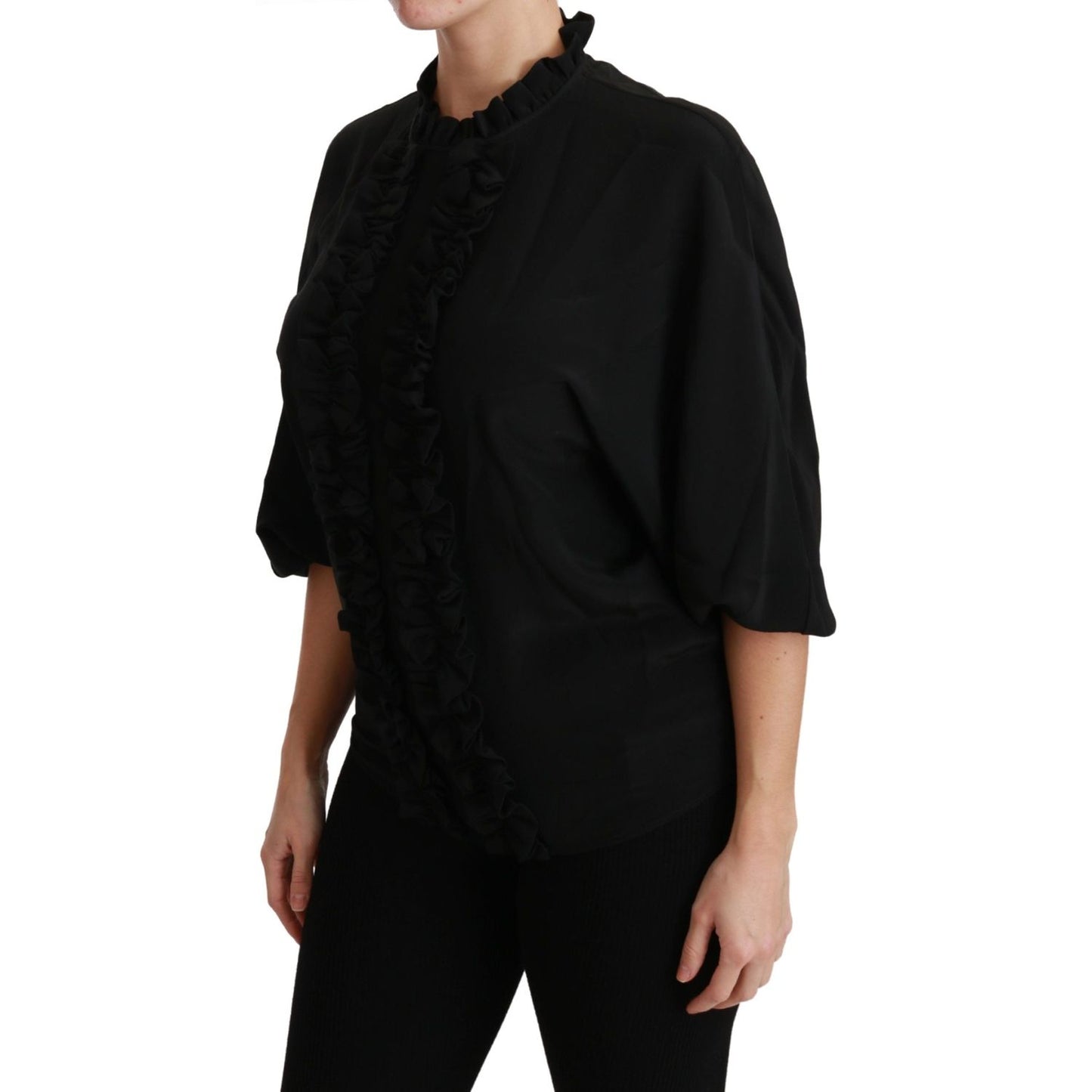 Dolce & Gabbana Elegant Black Silk Short Sleeve Blouse Dolce & Gabbana Black